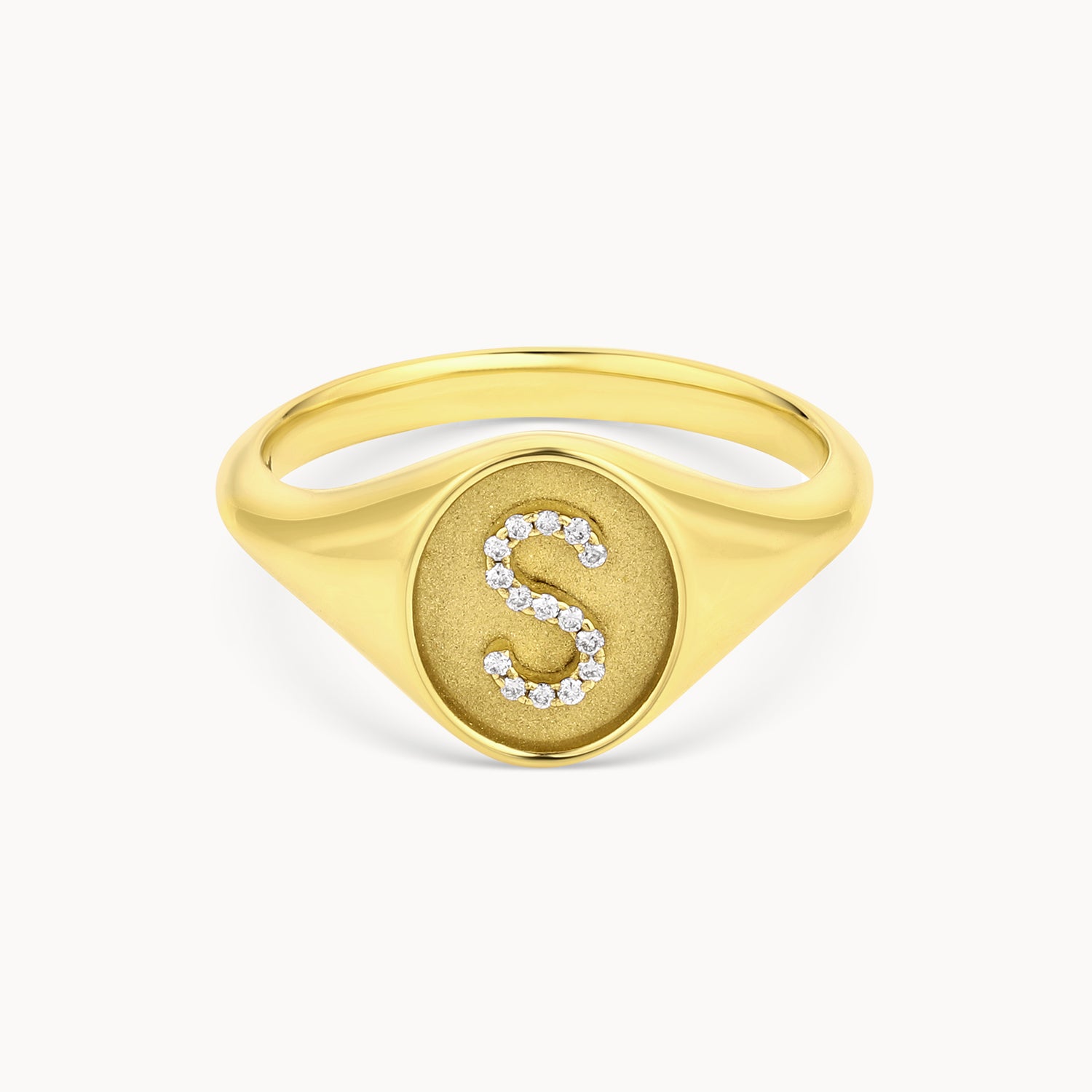 Diamond Initial Oval Signet Ring in Yellow Gold