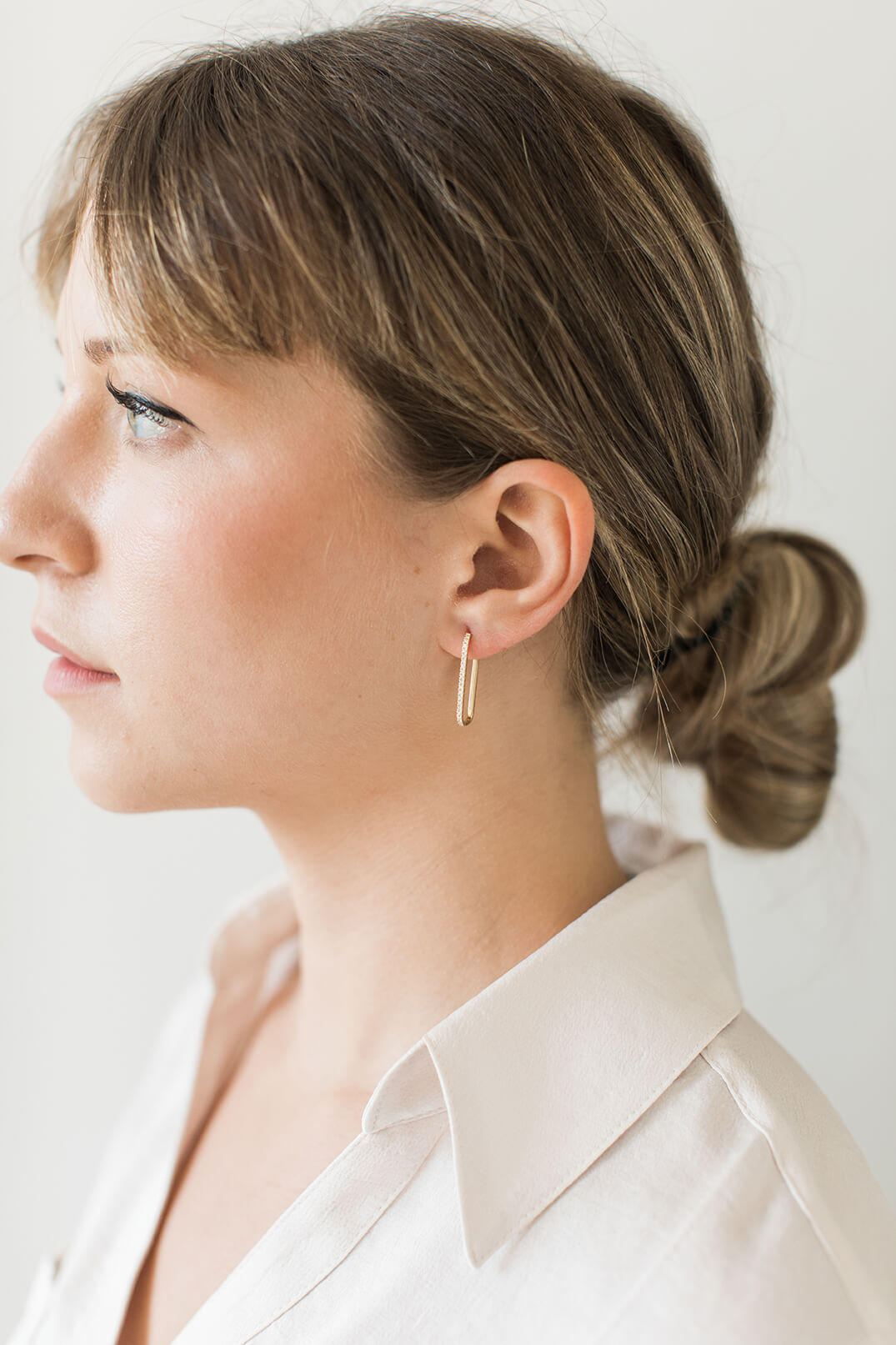 Rounded Rectangular "Paperclip" Diamond Earrings