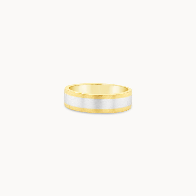 Two Toned Band with Platinum Center & 14k Yellow Gold Edges