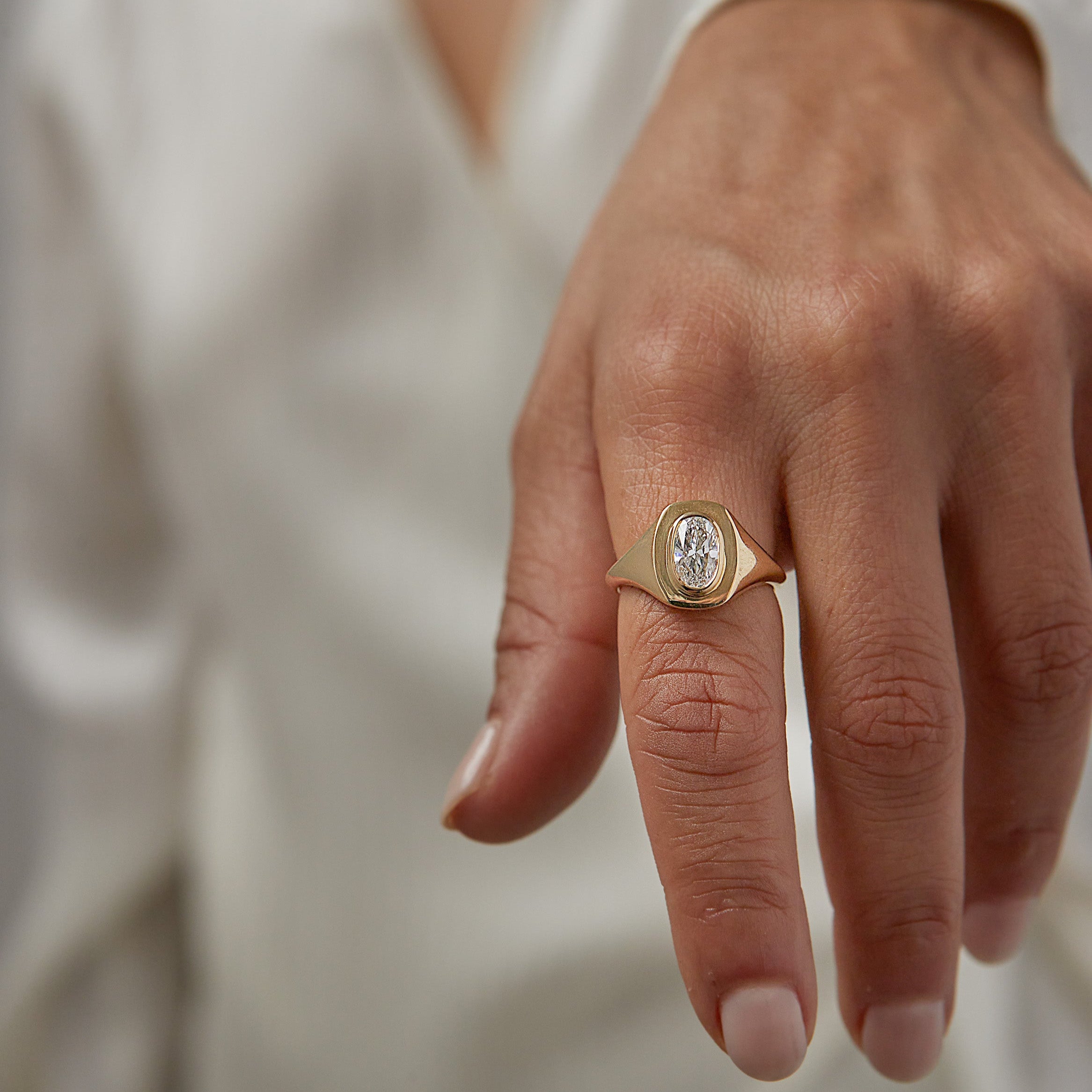 Oval Diamond Signet Ring