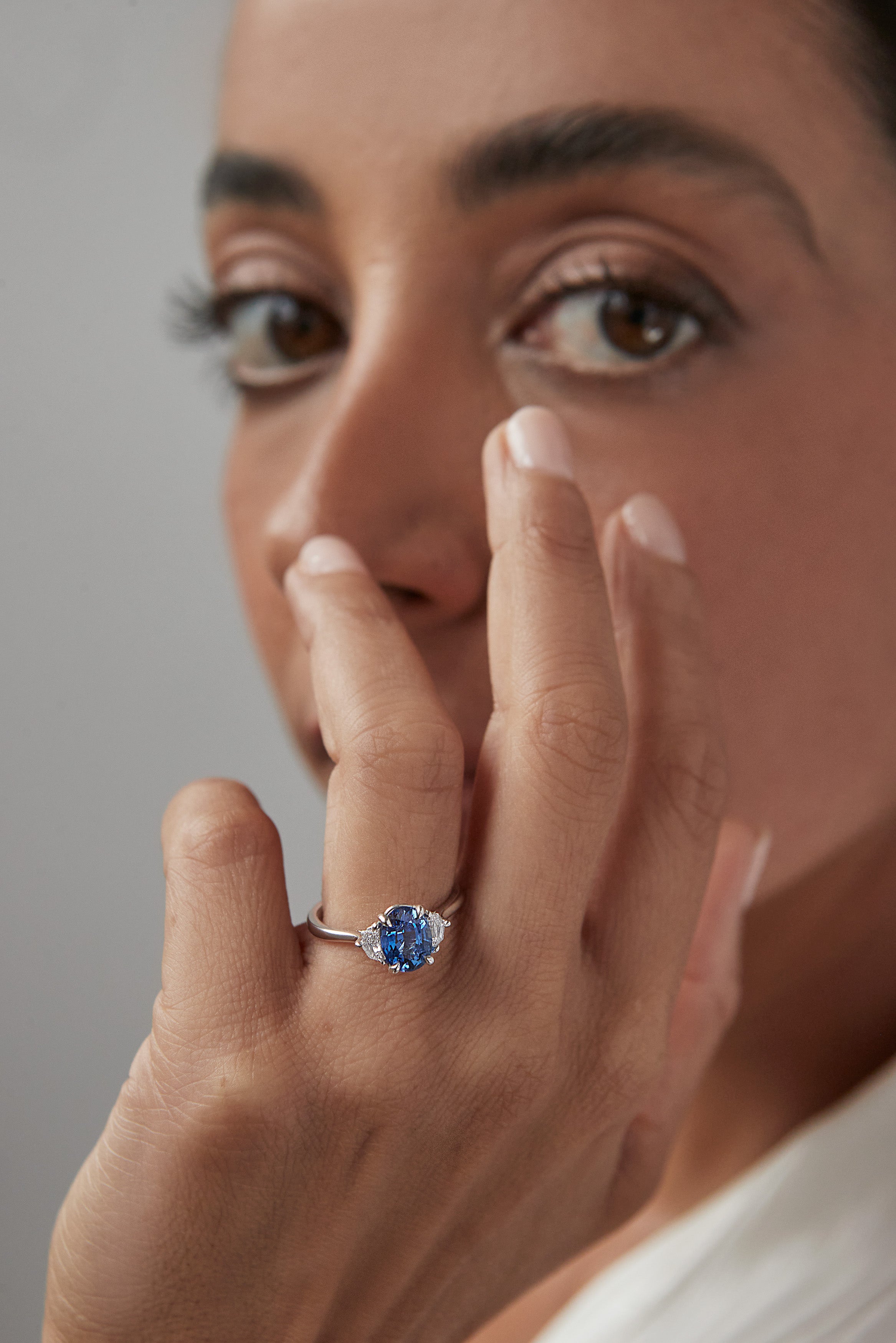 Oval Blue Sapphire 3 Stone Ring