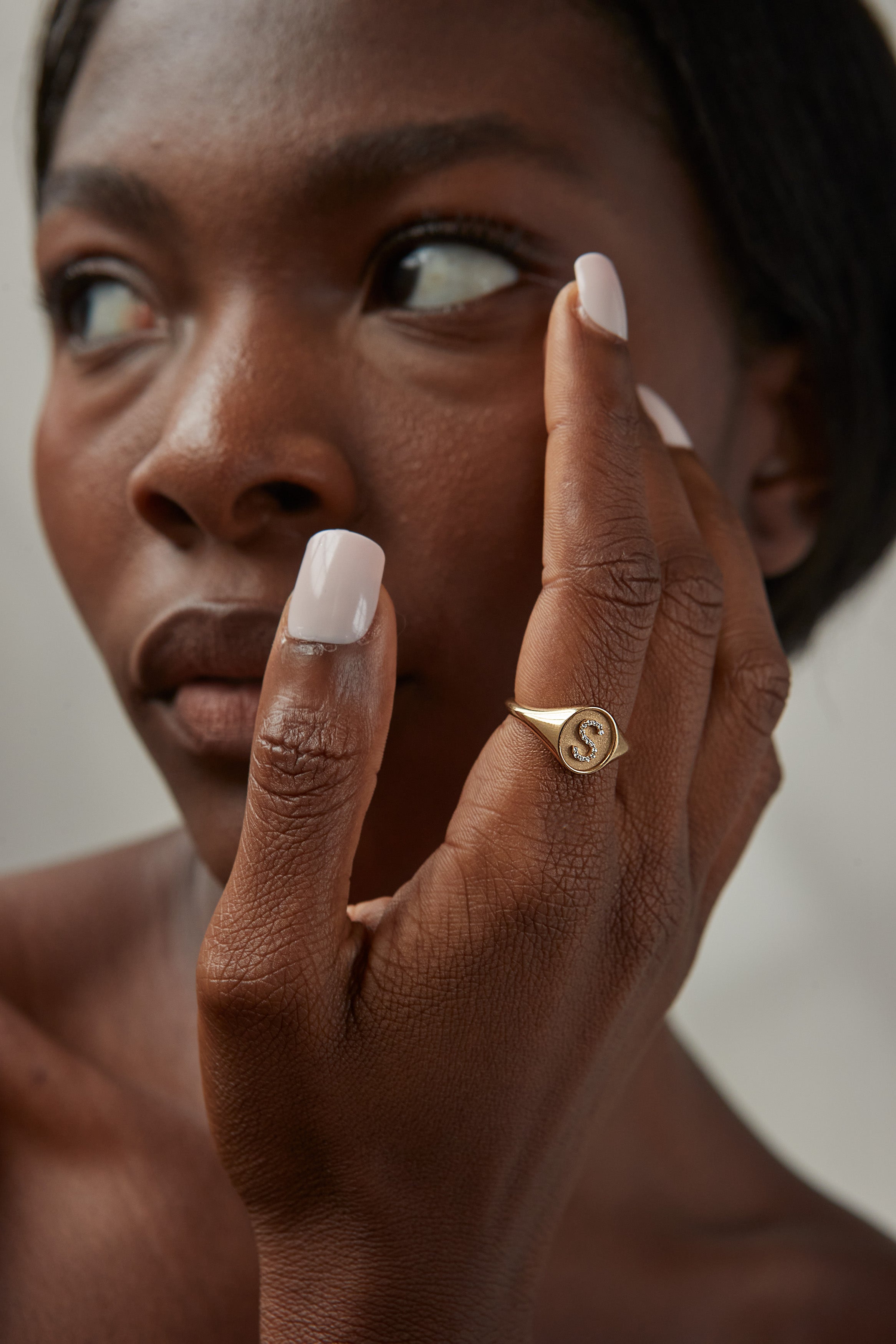 Diamond Initial Oval Signet Ring in Yellow Gold