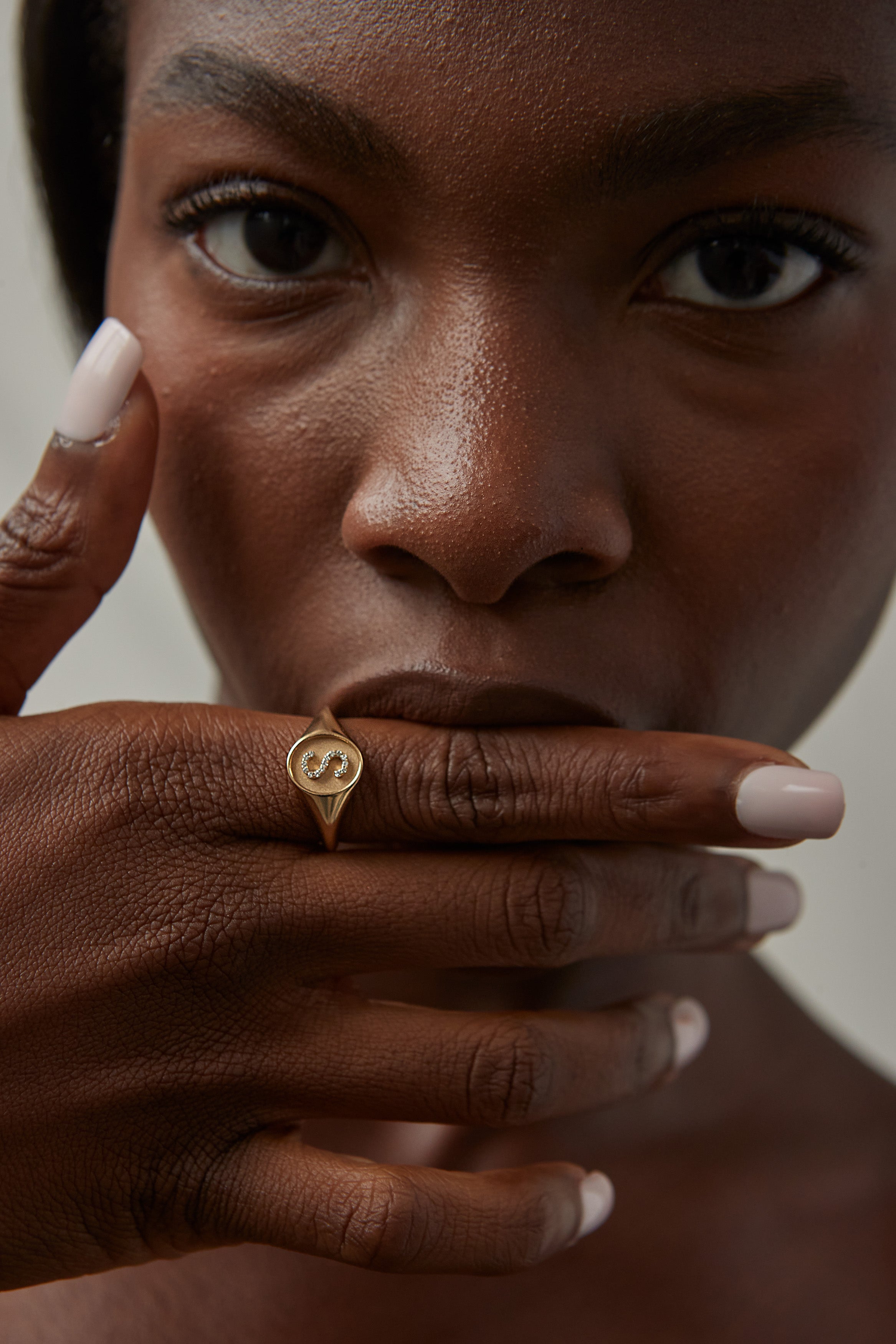 Diamond Initial Oval Signet Ring in Yellow Gold