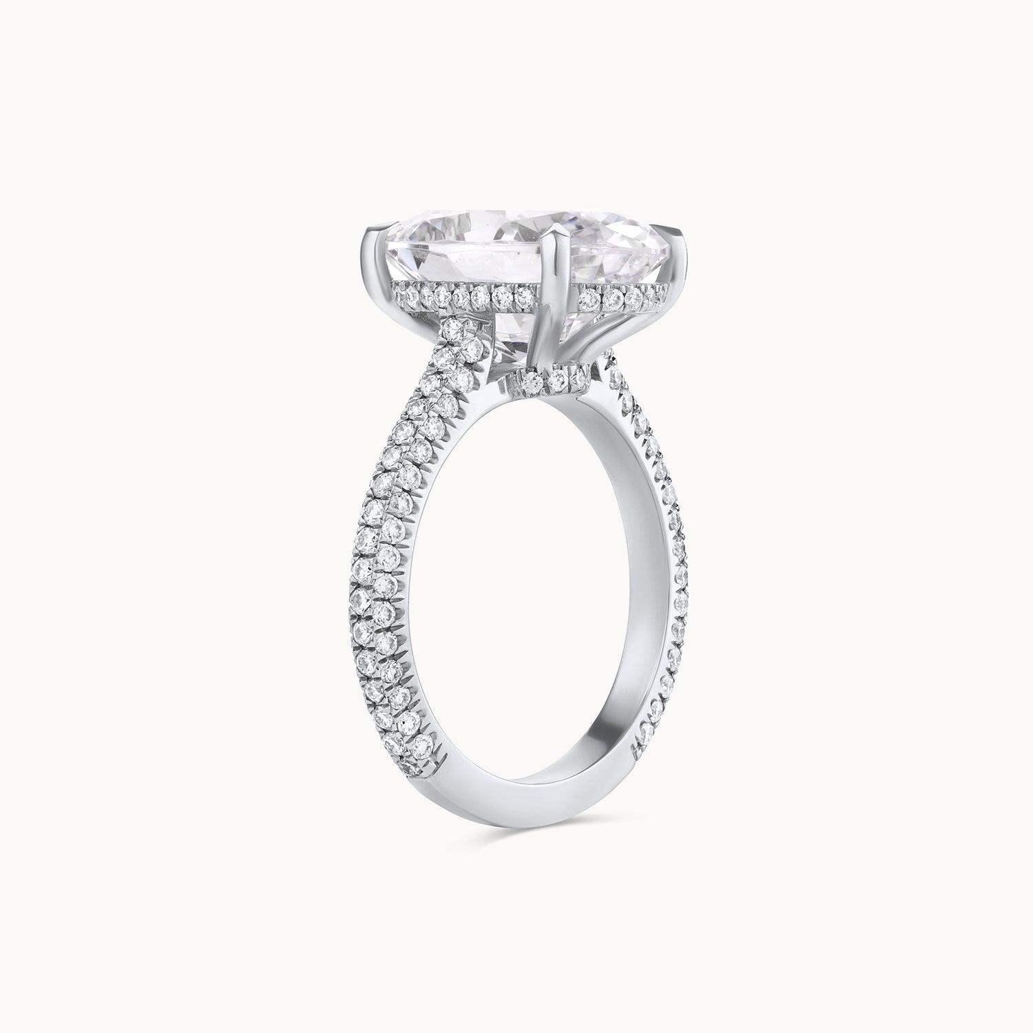 Three Row Oval Pavé Diamond Engagement Ring