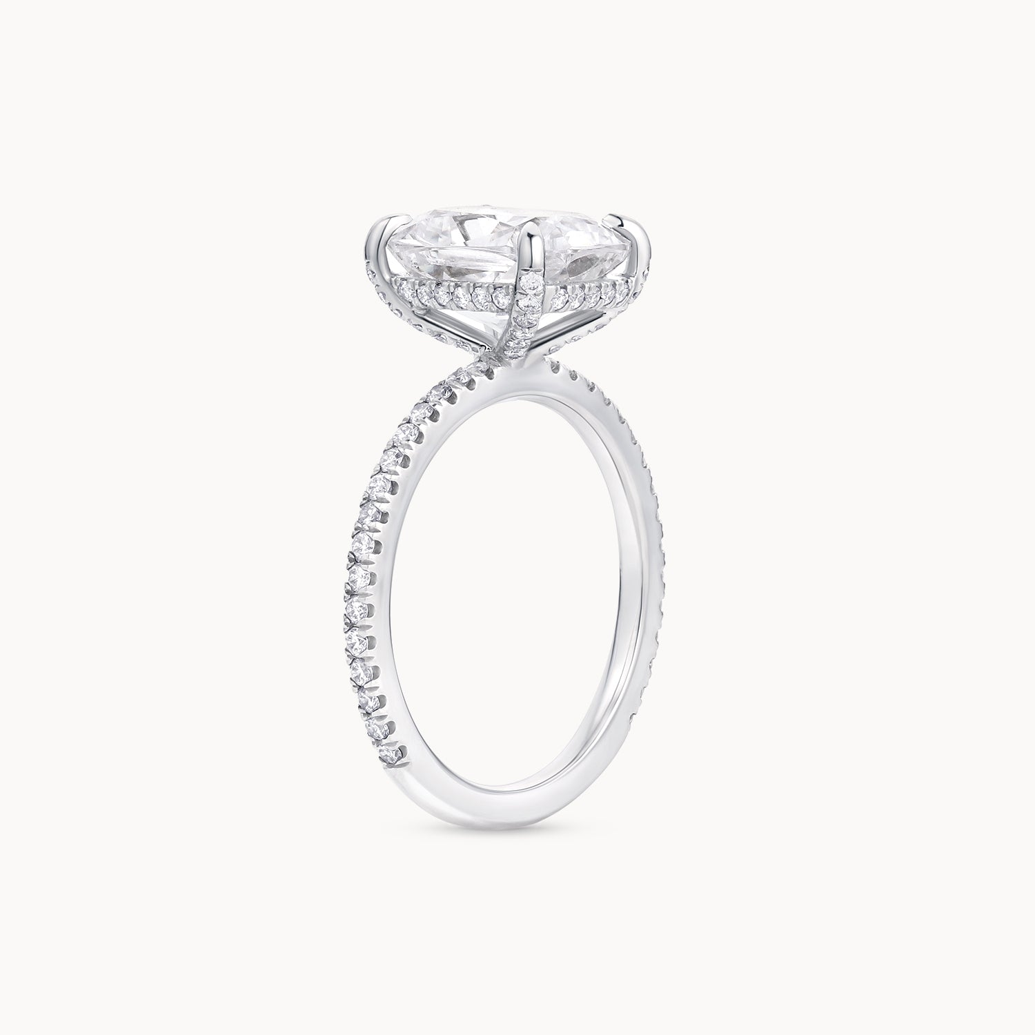 Elongated Cushion Hidden Halo Pavé Diamond Engagement Ring