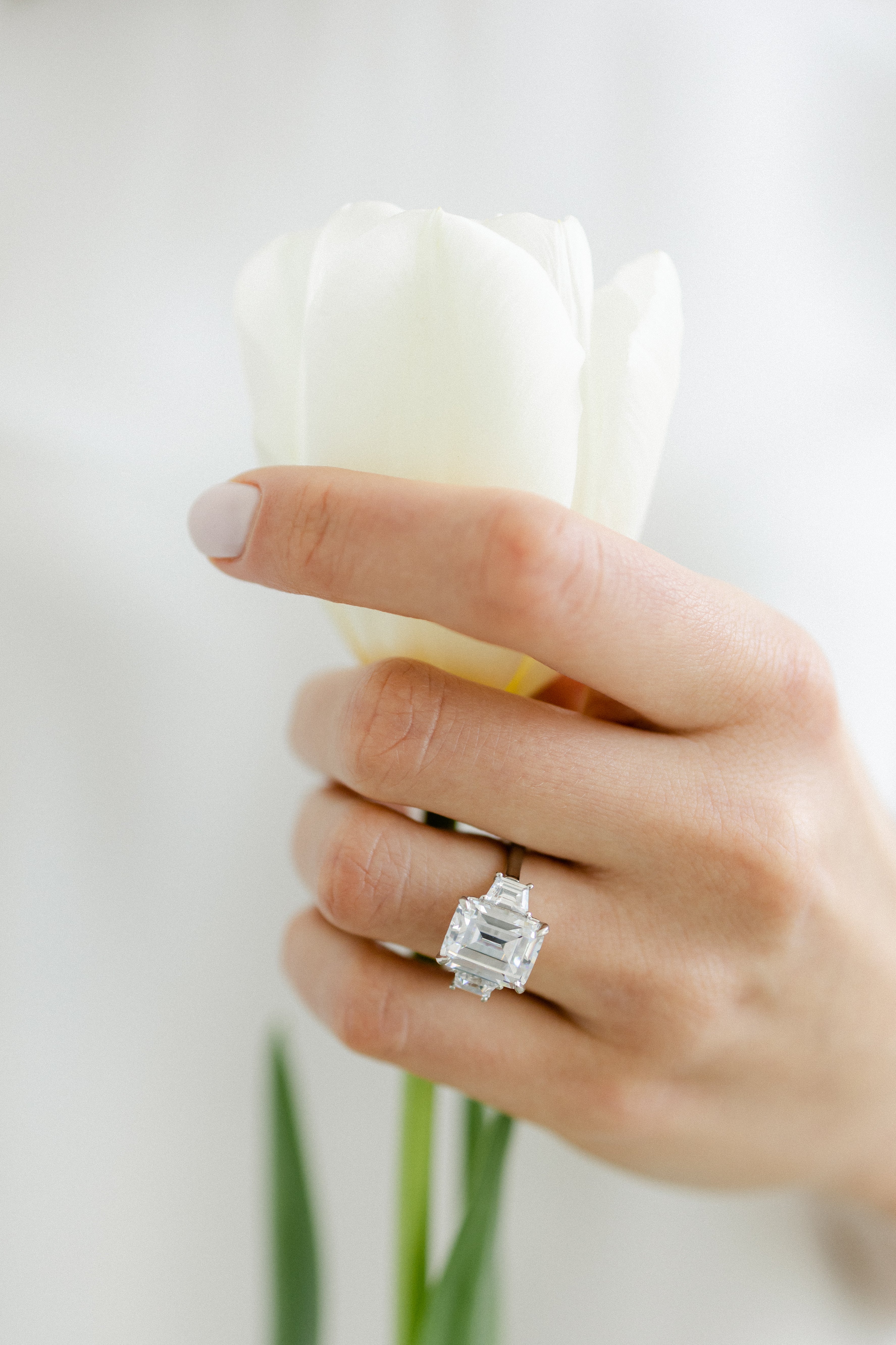 Three Stone Emerald Cut Diamond Engagement Ring