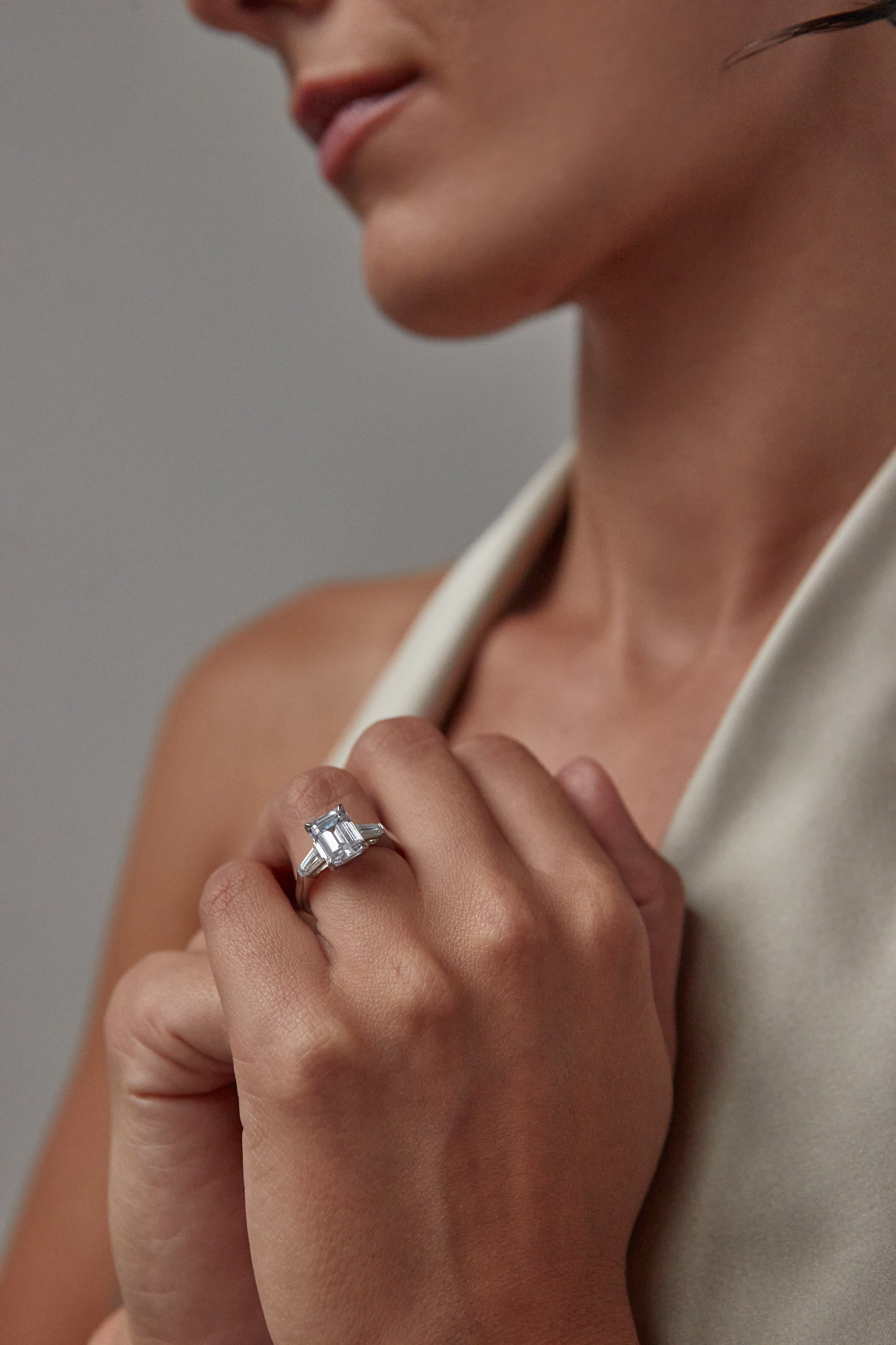 Three Stone Emerald Cut Diamond Engagement Ring