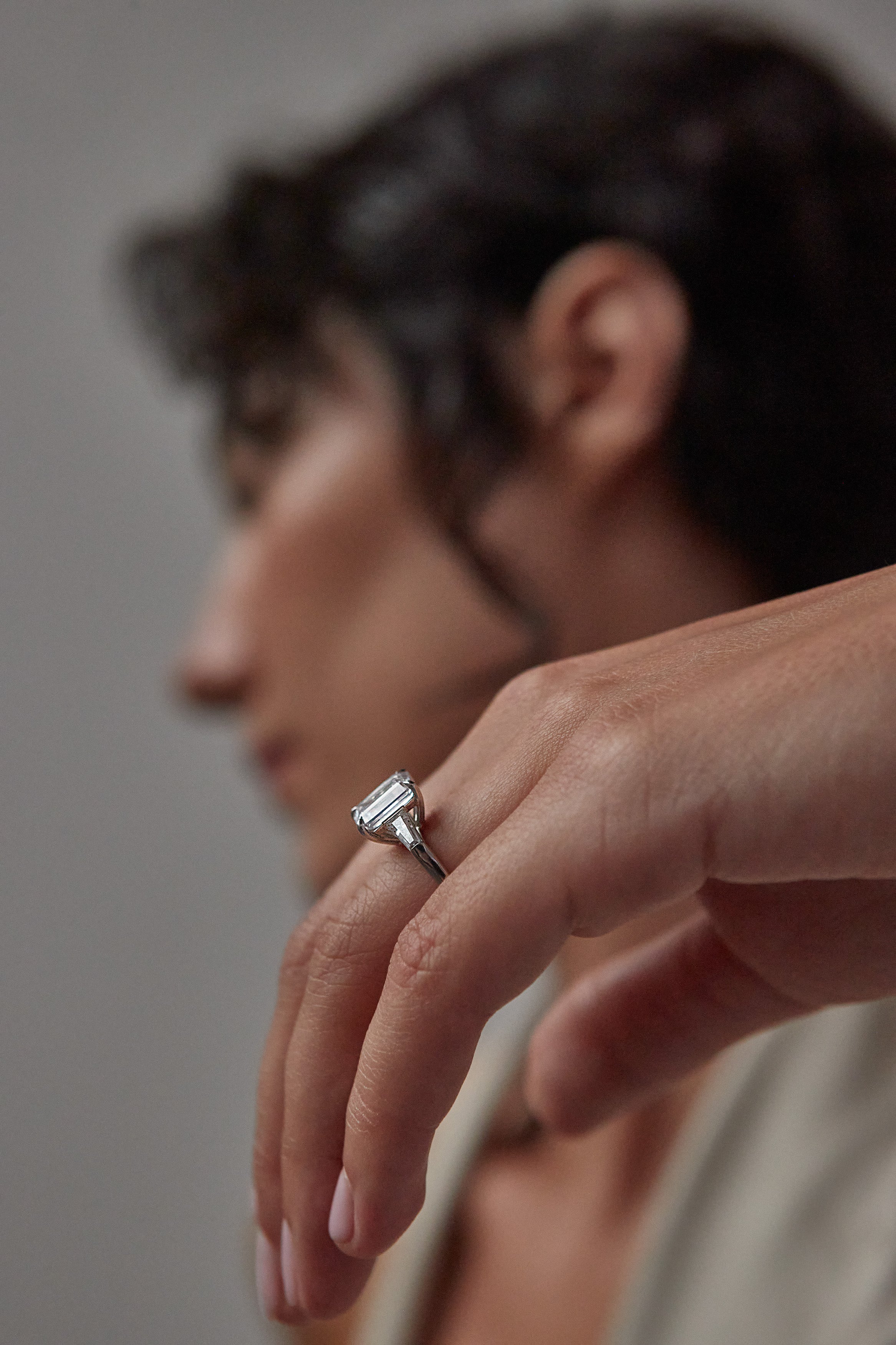 Three Stone Emerald Cut Diamond Engagement Ring