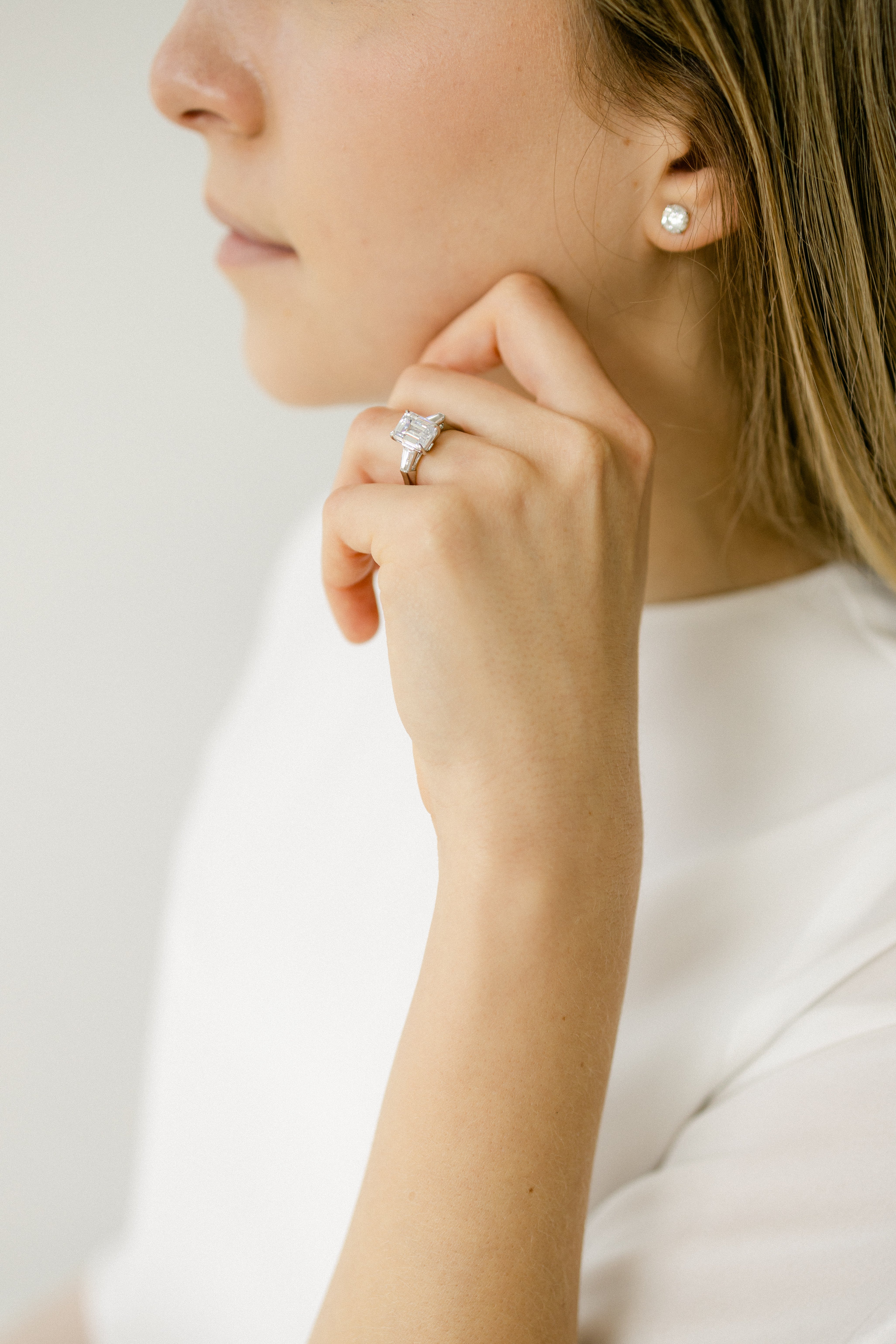 Three Stone Emerald Cut Diamond Engagement Ring