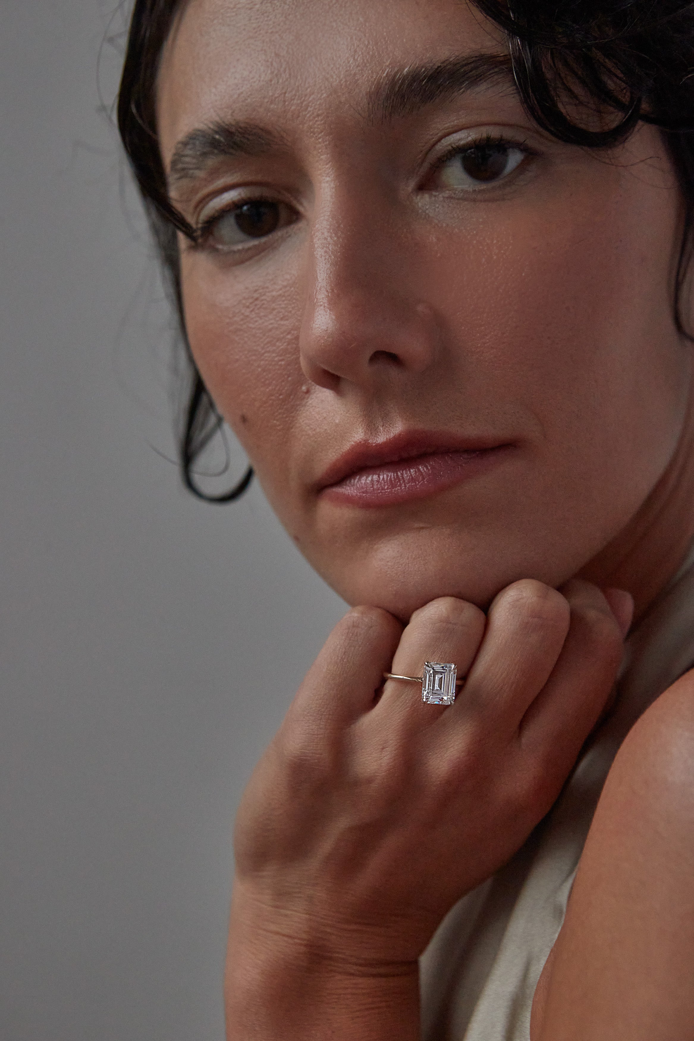 Two Toned Emerald Cut Solitaire Diamond Engagement Ring