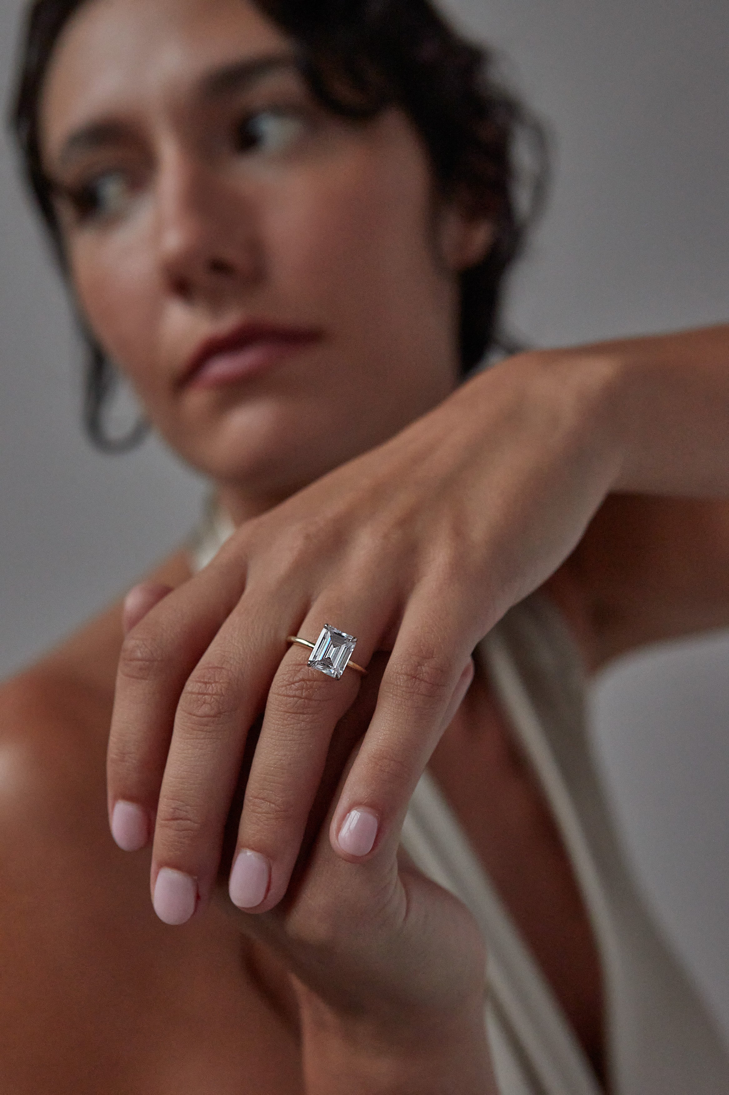 Two Toned Emerald Cut Solitaire Diamond Engagement Ring