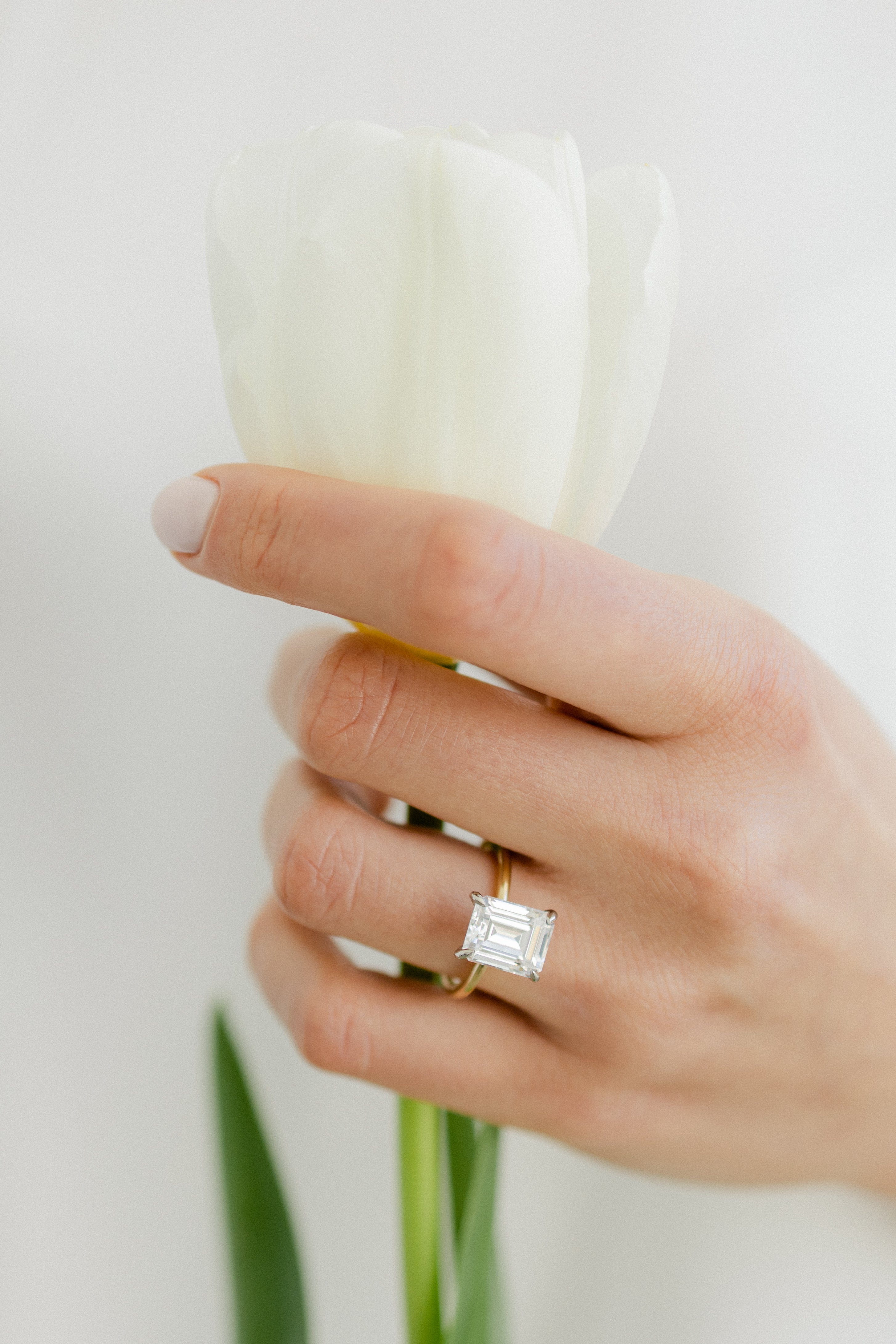 Two Toned Emerald Cut Solitaire Diamond Engagement Ring