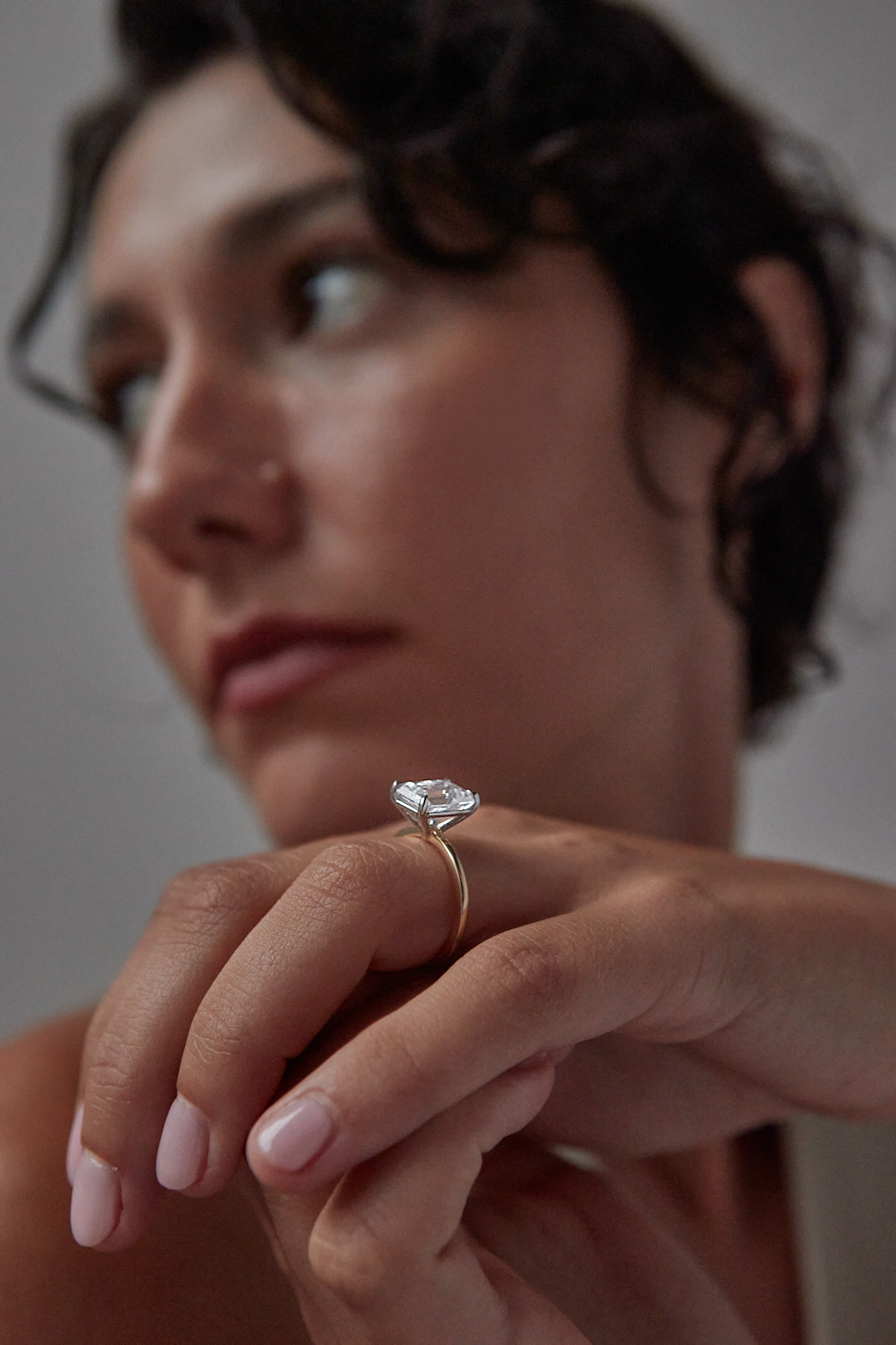 Two Toned Emerald Cut Solitaire Diamond Engagement Ring