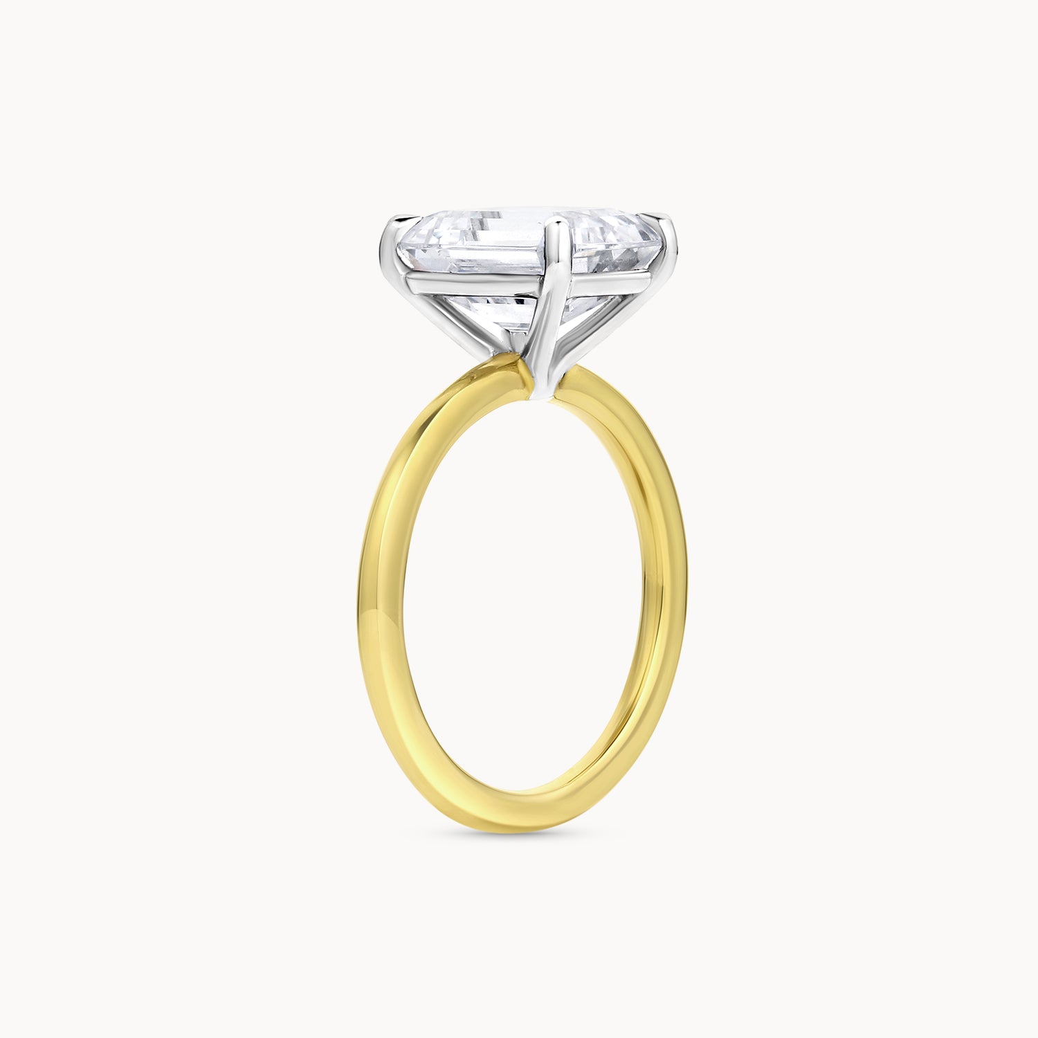 Two Toned Emerald Cut Solitaire Diamond Engagement Ring