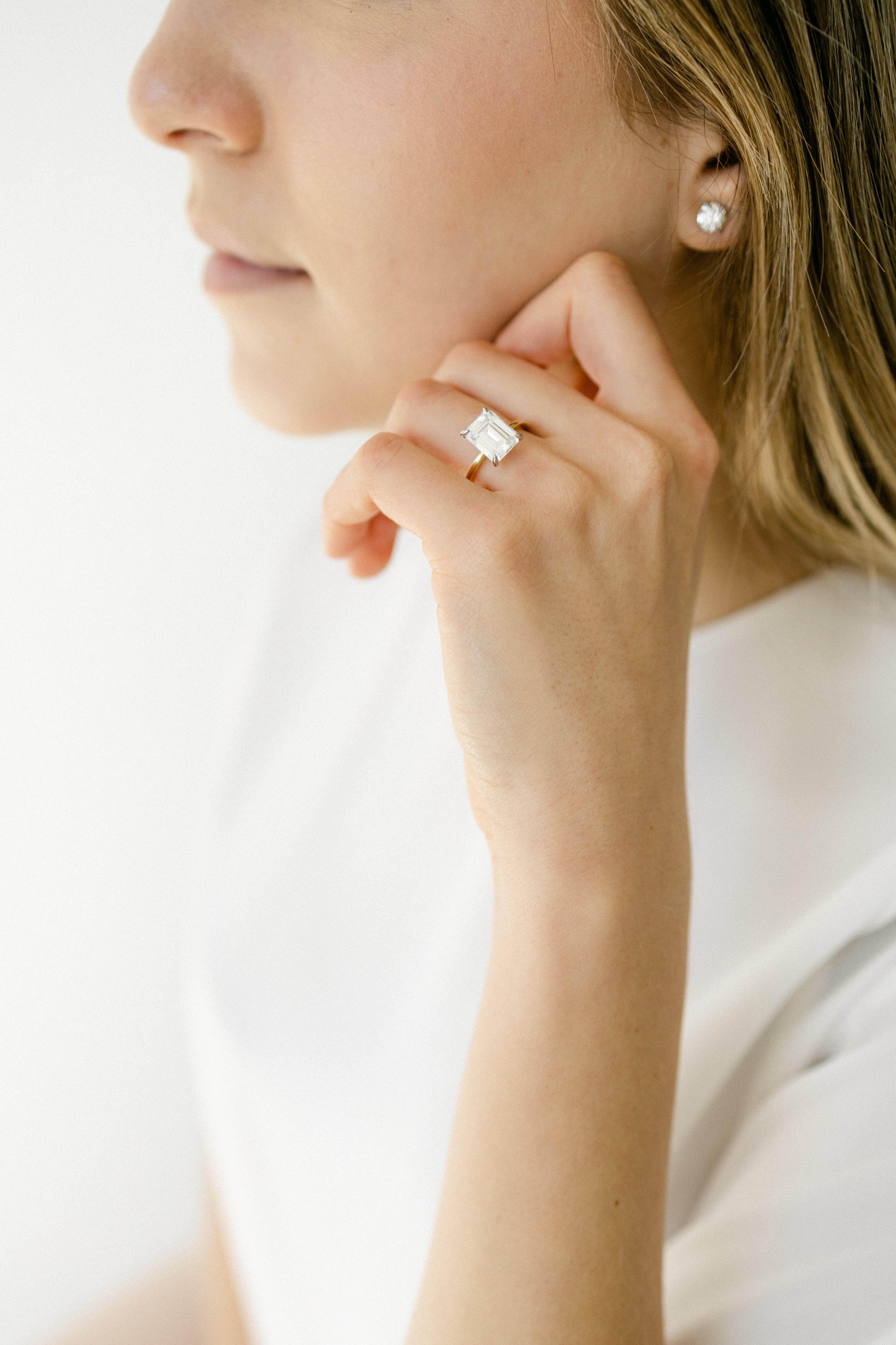 Two Toned Emerald Cut Solitaire Diamond Engagement Ring