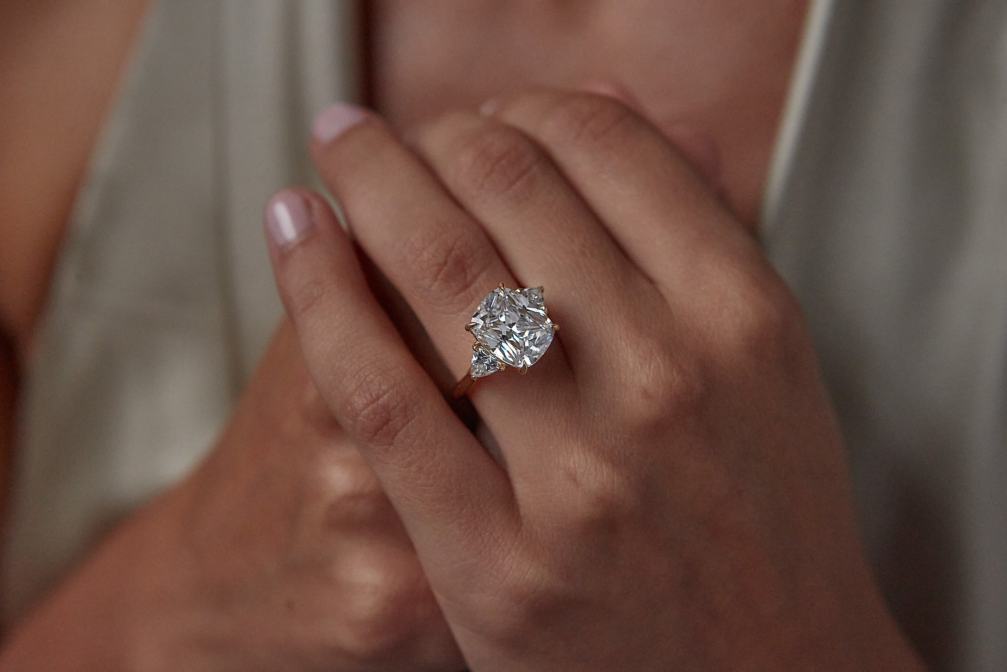 Trillion Three Stone Diamond Engagement Ring