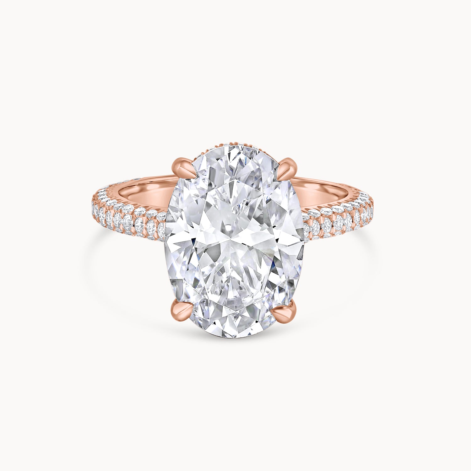 Three Row Oval Pavé Diamond Engagement Ring