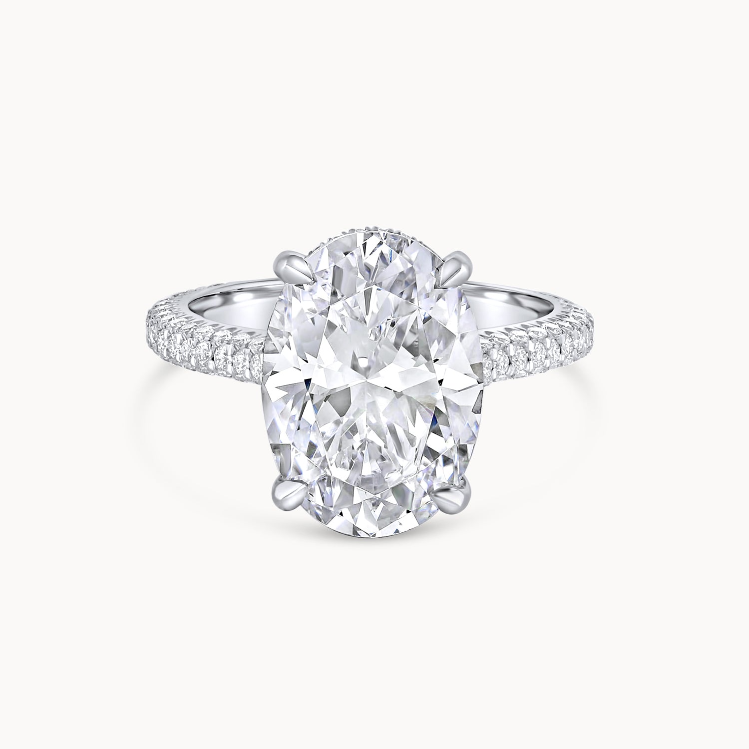 Three Row Oval Pavé Diamond Engagement Ring