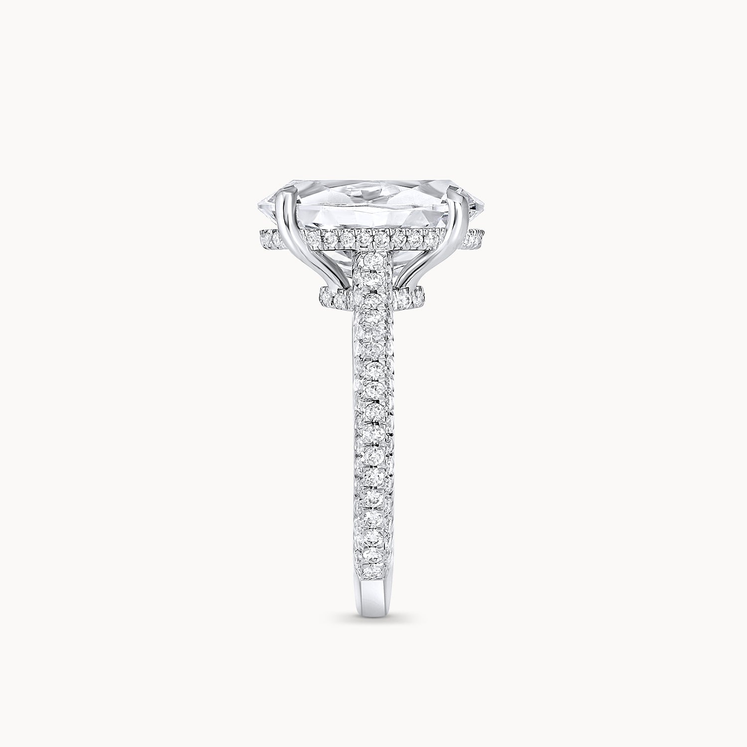 Three Row Oval Pavé Diamond Engagement Ring