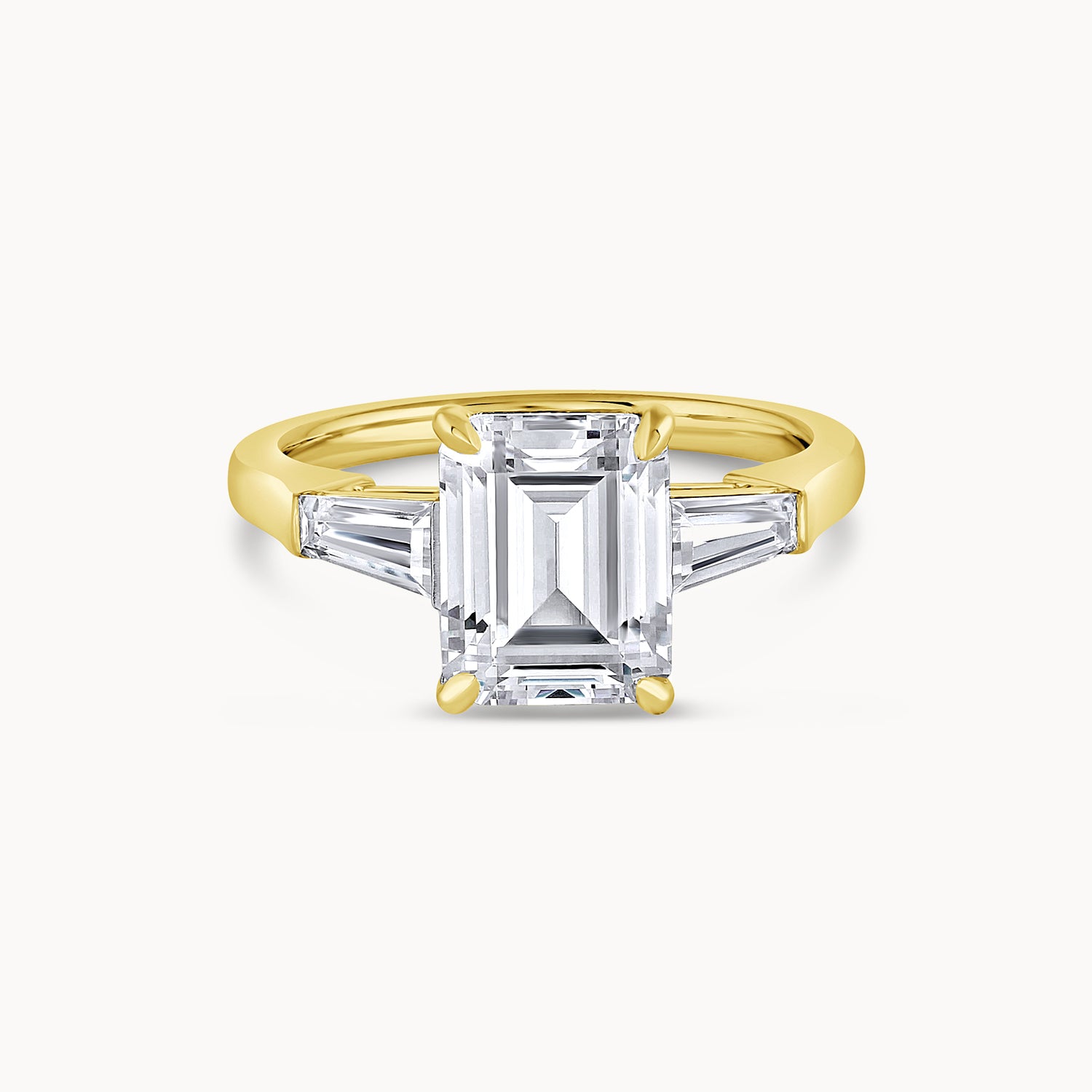 Three Stone Emerald Cut Diamond Engagement Ring