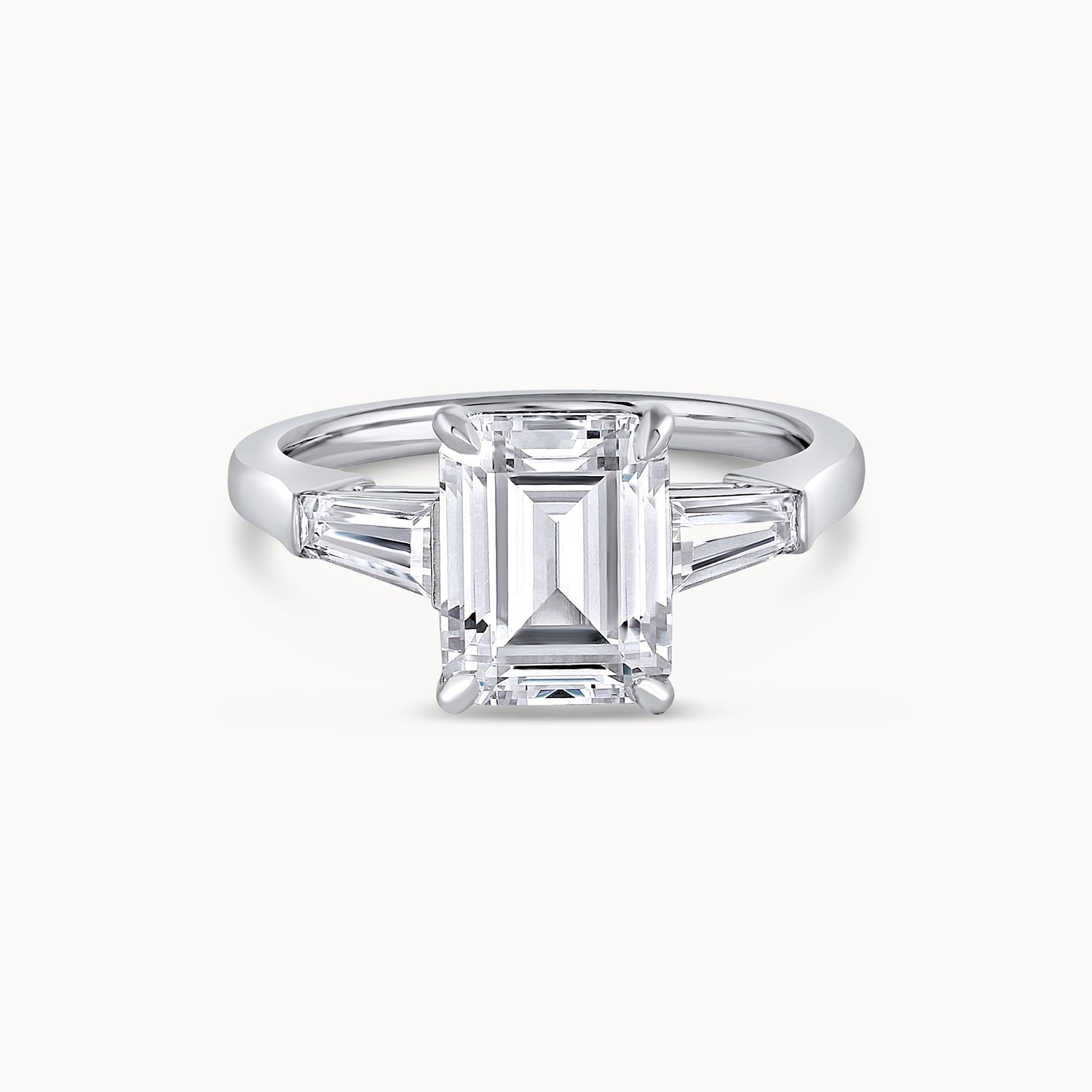 Three Stone Emerald Cut Diamond Engagement Ring