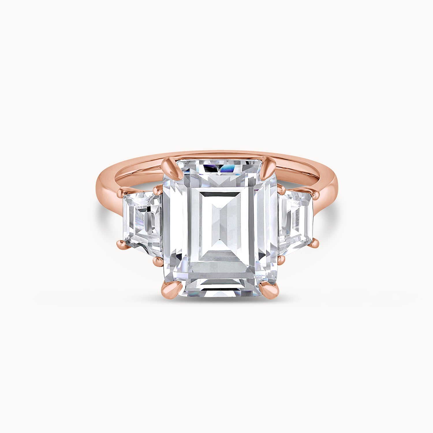 Three Stone Emerald Cut Diamond Engagement Ring