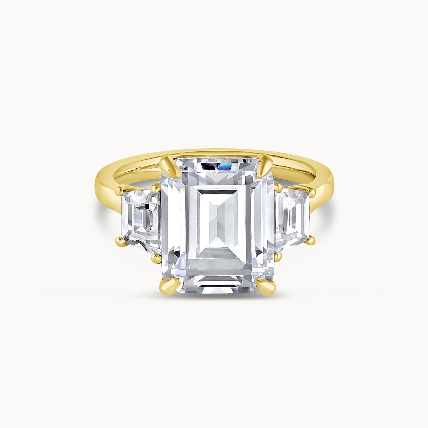 Three Stone Emerald Cut Diamond Engagement Ring