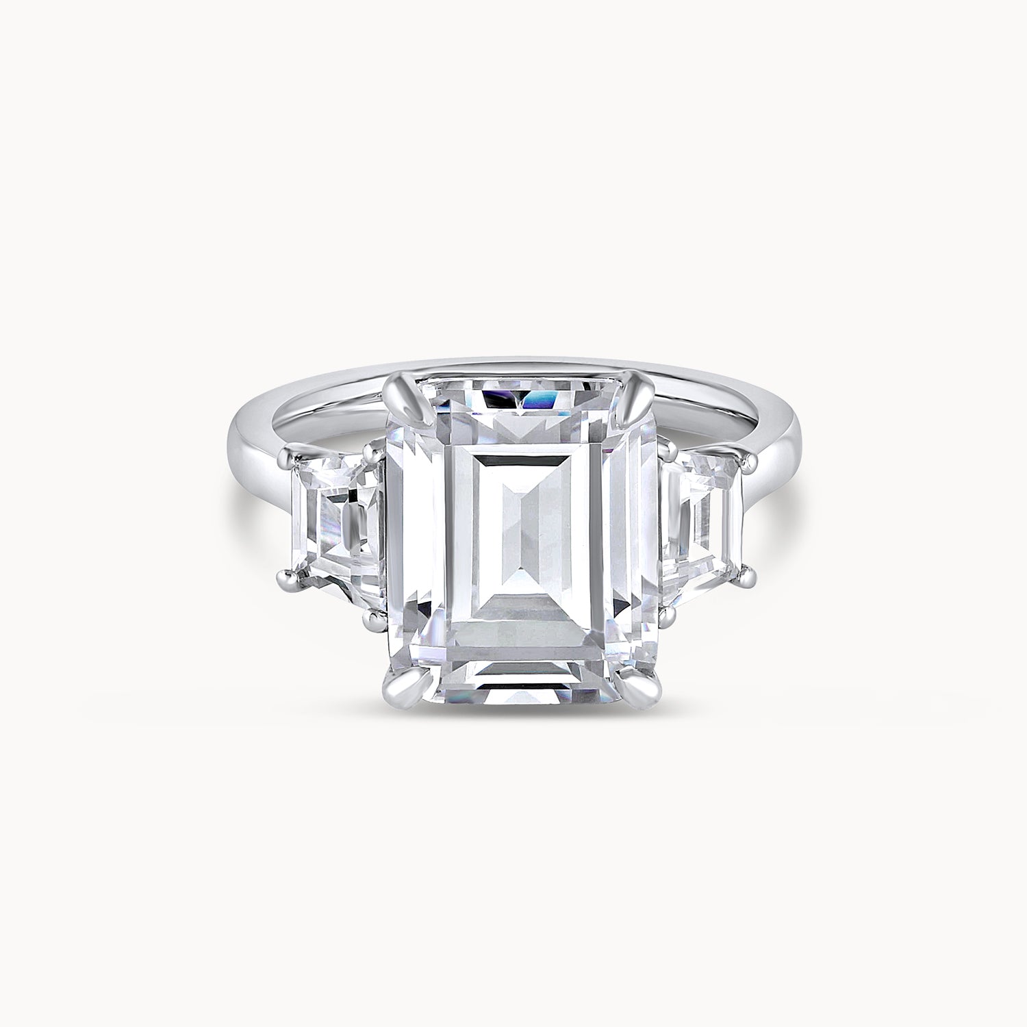 Three Stone Emerald Cut Diamond Engagement Ring