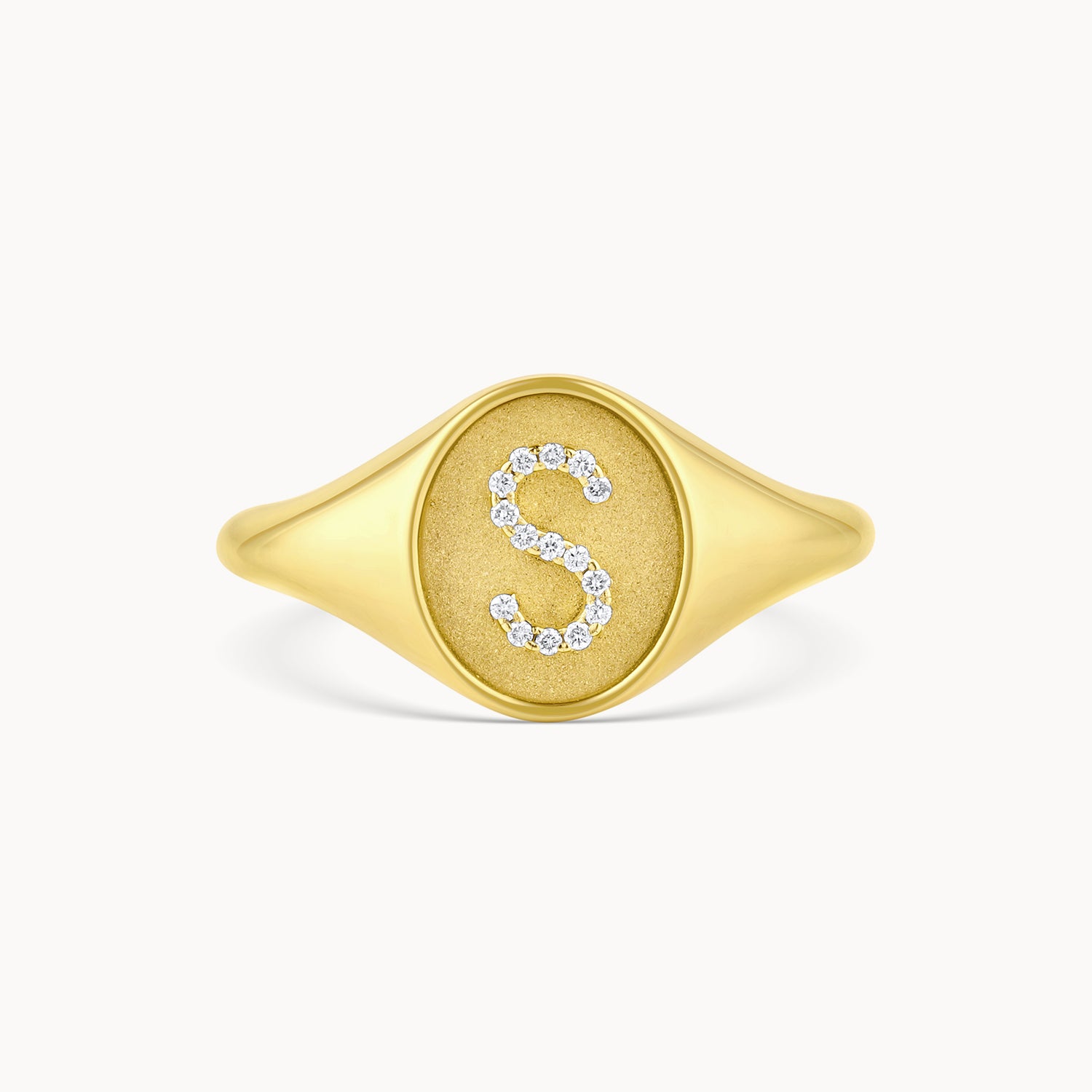 Diamond Initial Oval Signet Ring in White Gold