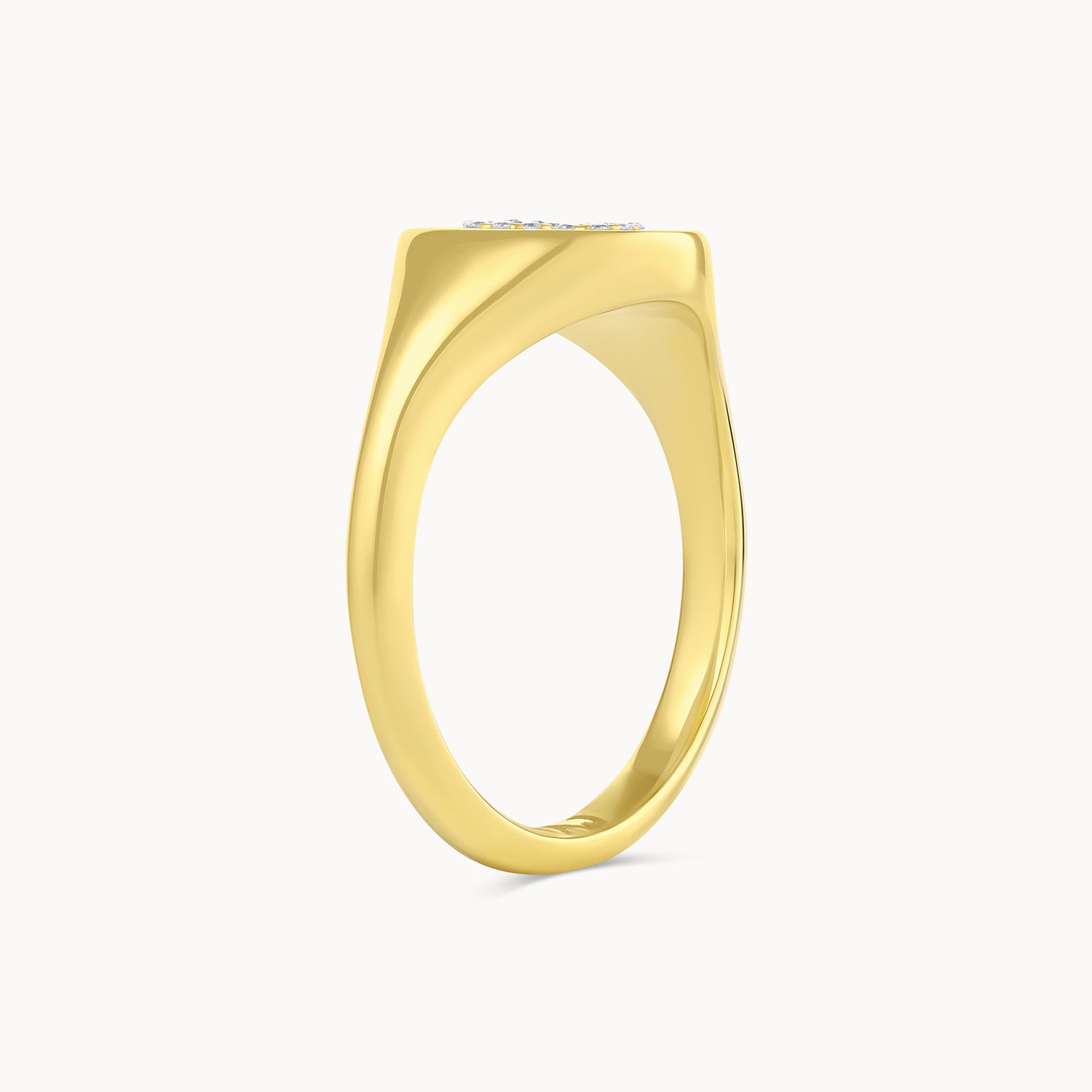 Diamond Initial Oval Signet Ring in White Gold