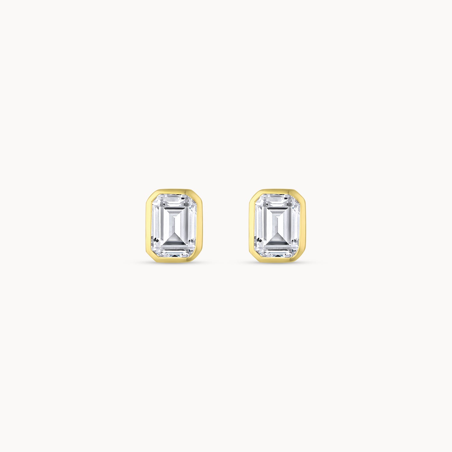 Bezel Set Emerald Cut Diamond Stud Earrings