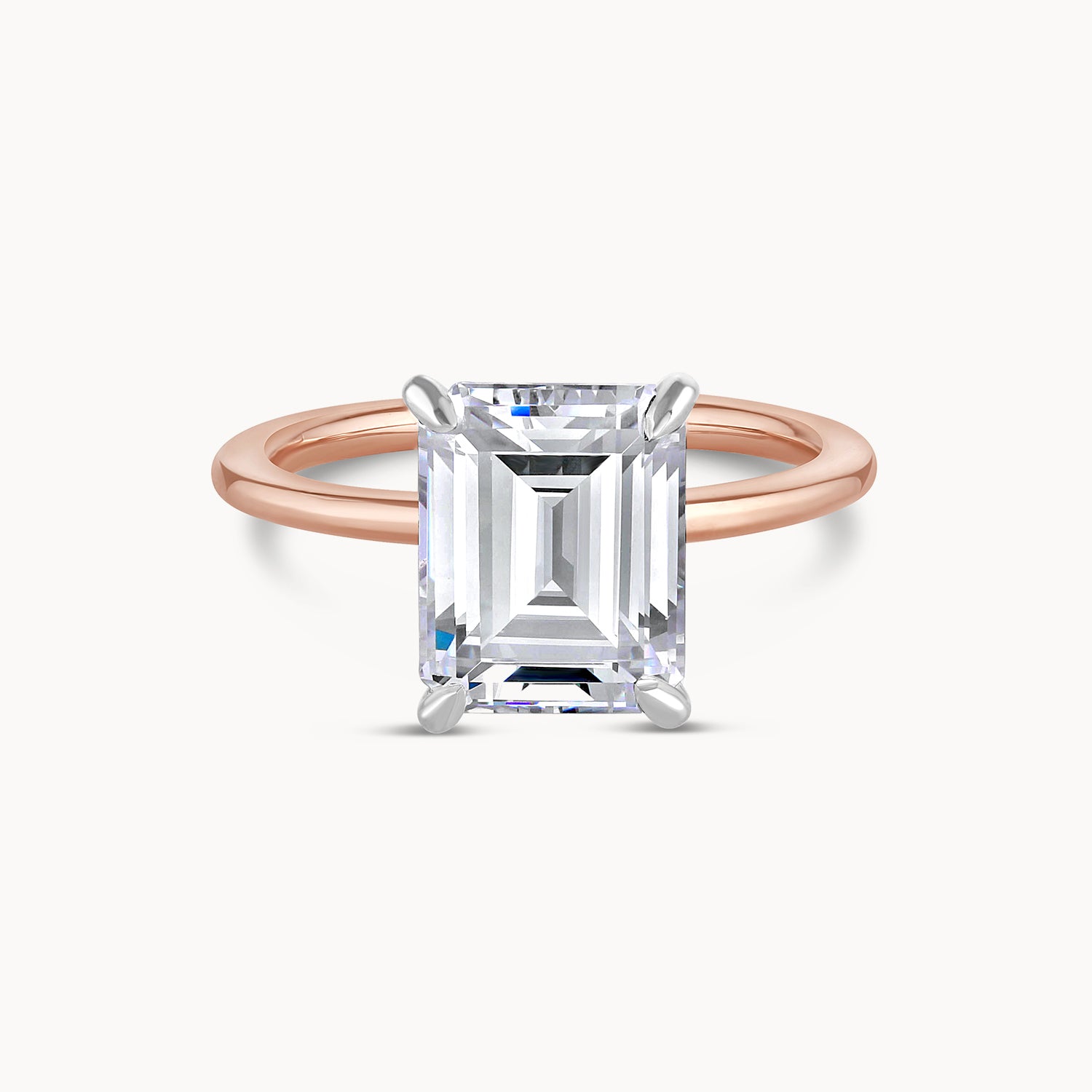 Two Toned Emerald Cut Solitaire Diamond Engagement Ring