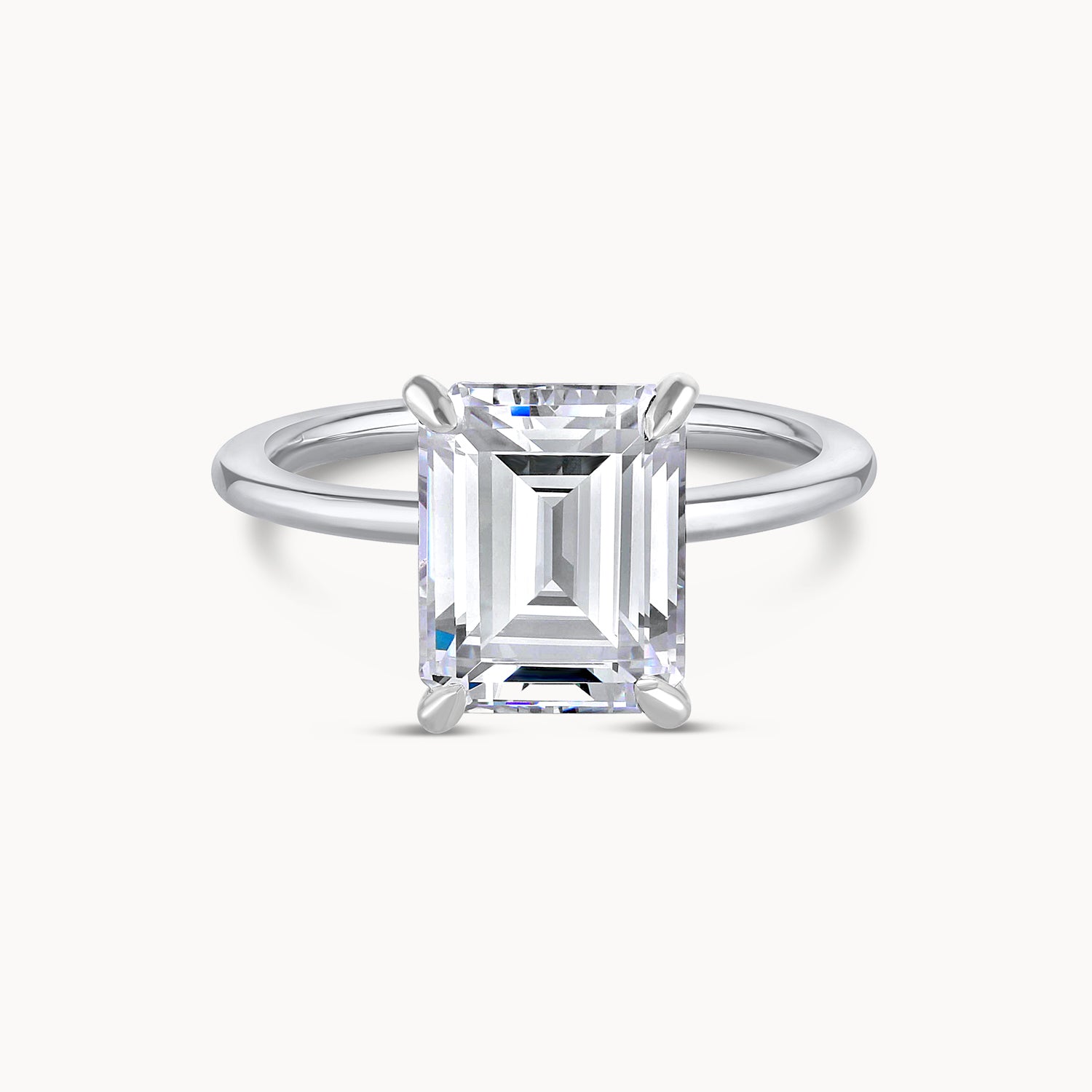 Two Toned Emerald Cut Solitaire Diamond Engagement Ring