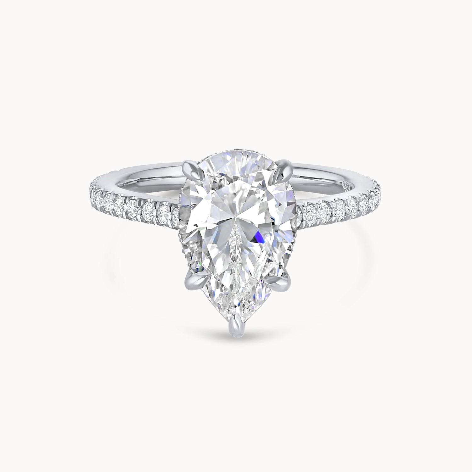 Pear Shaped Hidden Halo Pavé Diamond Engagement Ring