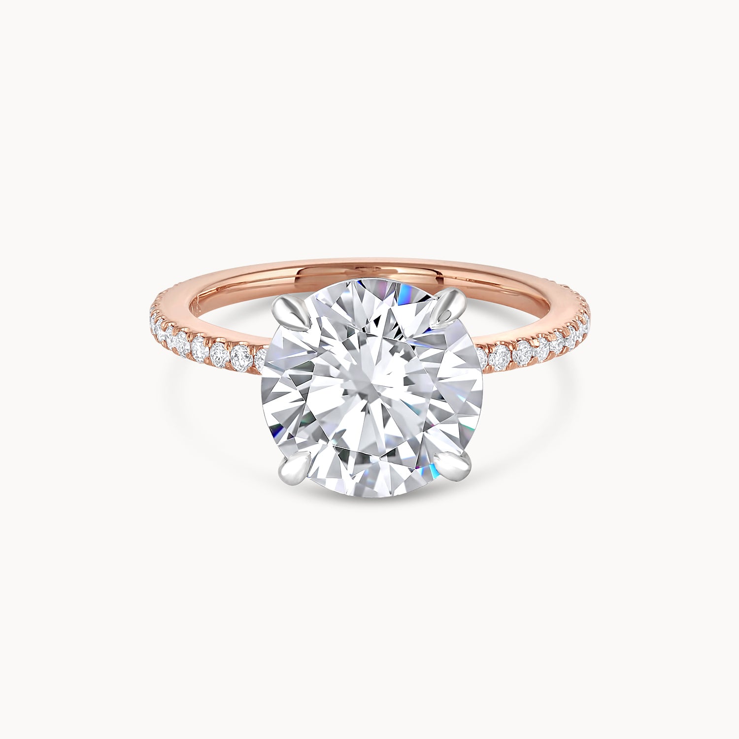 Two Tone Round Brilliant Pavé Diamond Engagement Ring