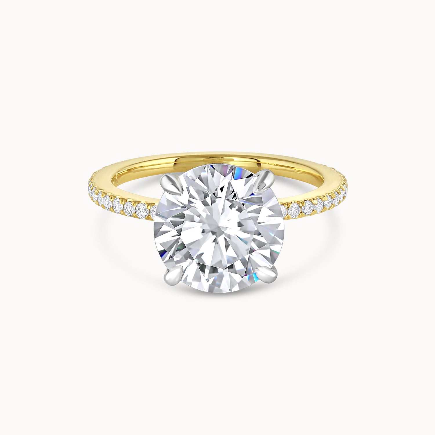 Two Tone Round Brilliant Pavé Diamond Engagement Ring