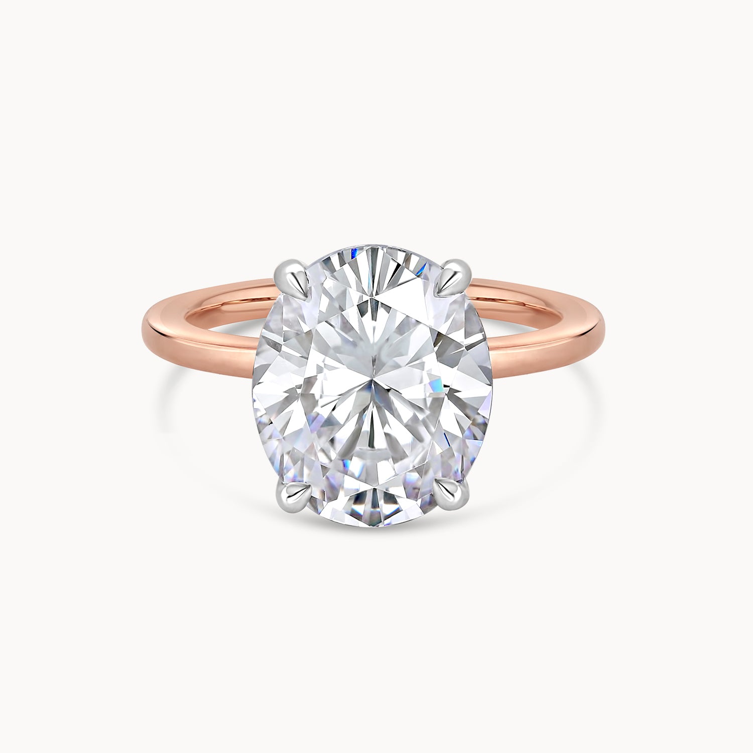 Two Tone Hidden Halo Oval Solitaire Diamond Engagement Ring