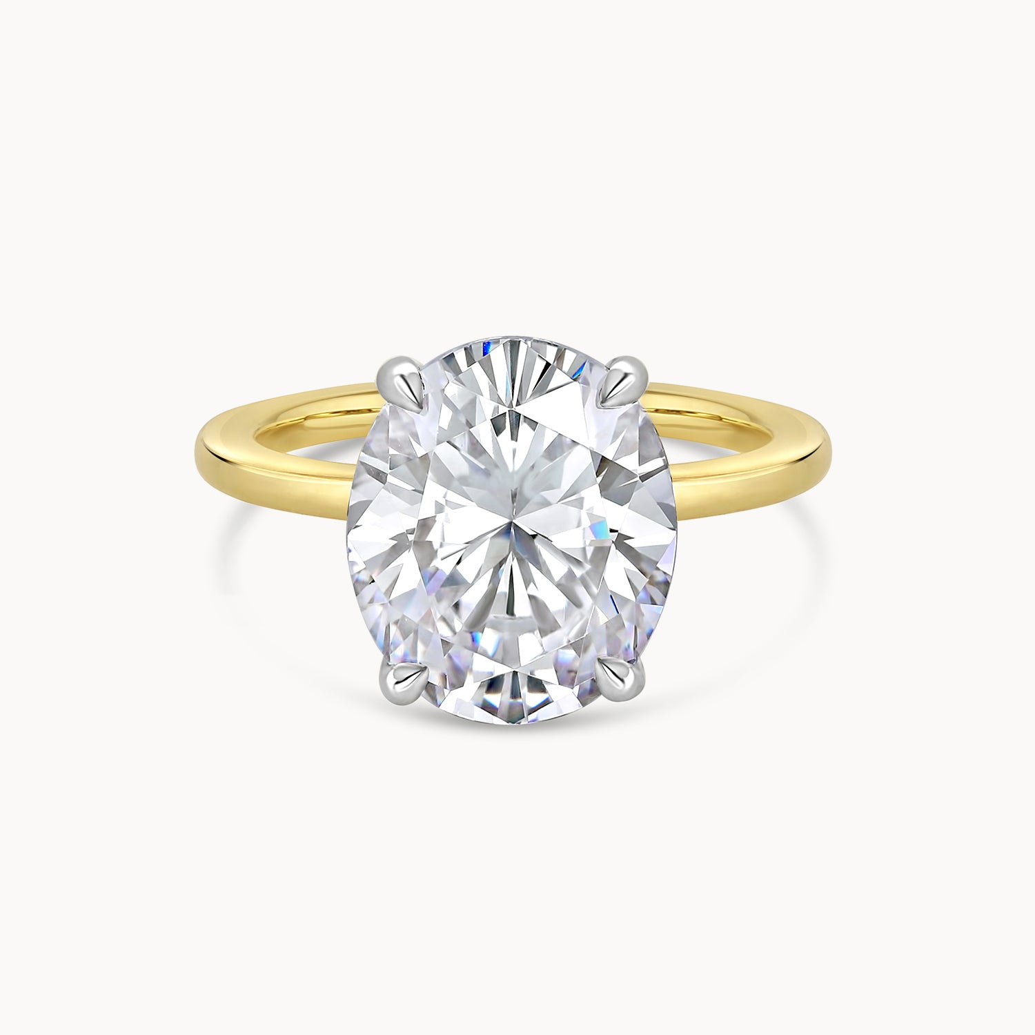 Two Tone Hidden Halo Oval Solitaire Diamond Engagement Ring