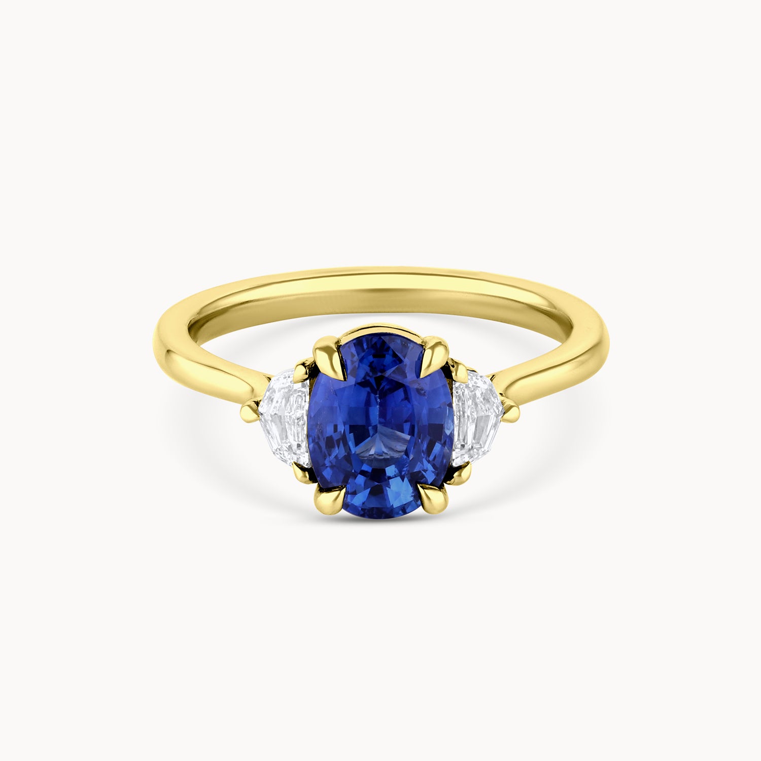 Oval Blue Sapphire 3 Stone Ring