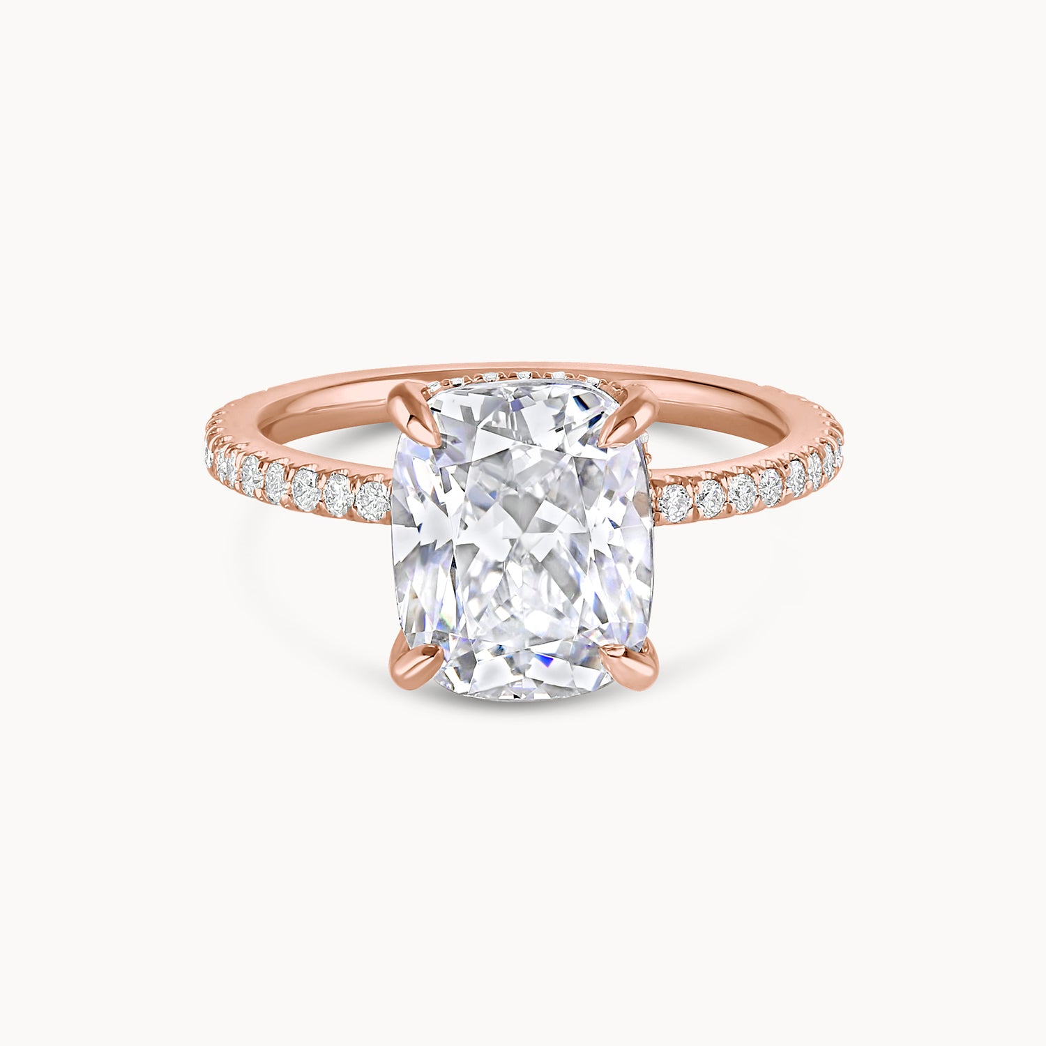 Elongated Cushion Hidden Halo Pavé Diamond Engagement Ring