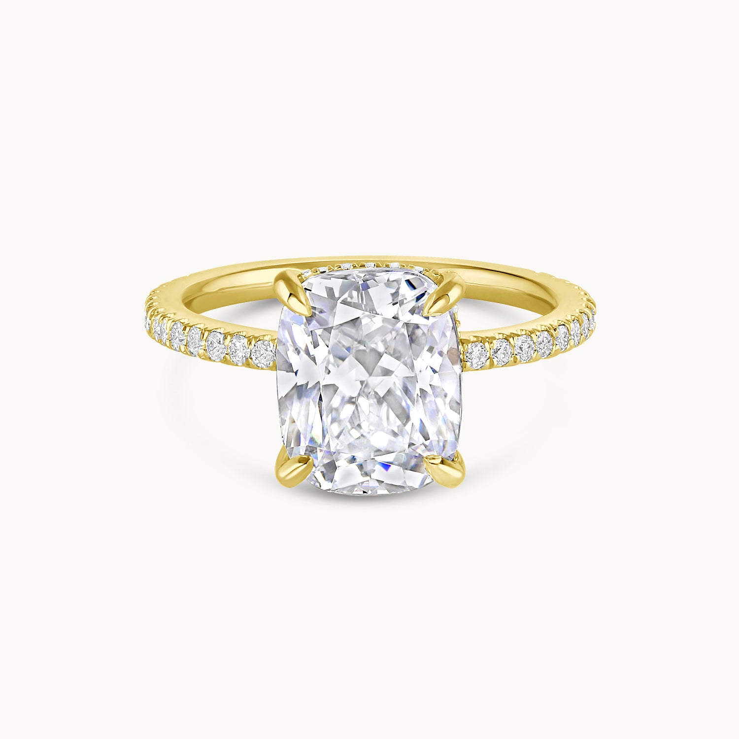 Elongated Cushion Hidden Halo Pavé Diamond Engagement Ring