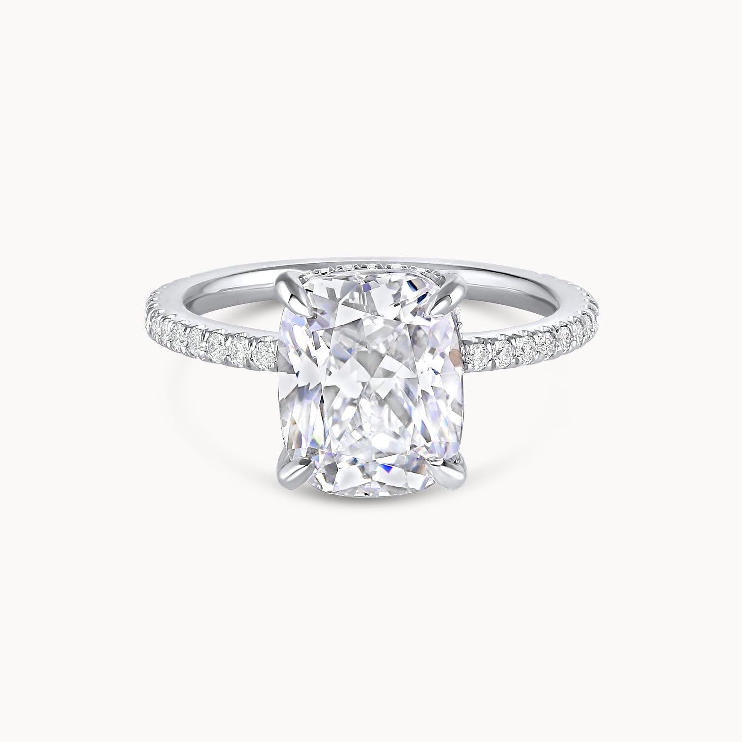 Elongated Cushion Hidden Halo Pavé Diamond Engagement Ring