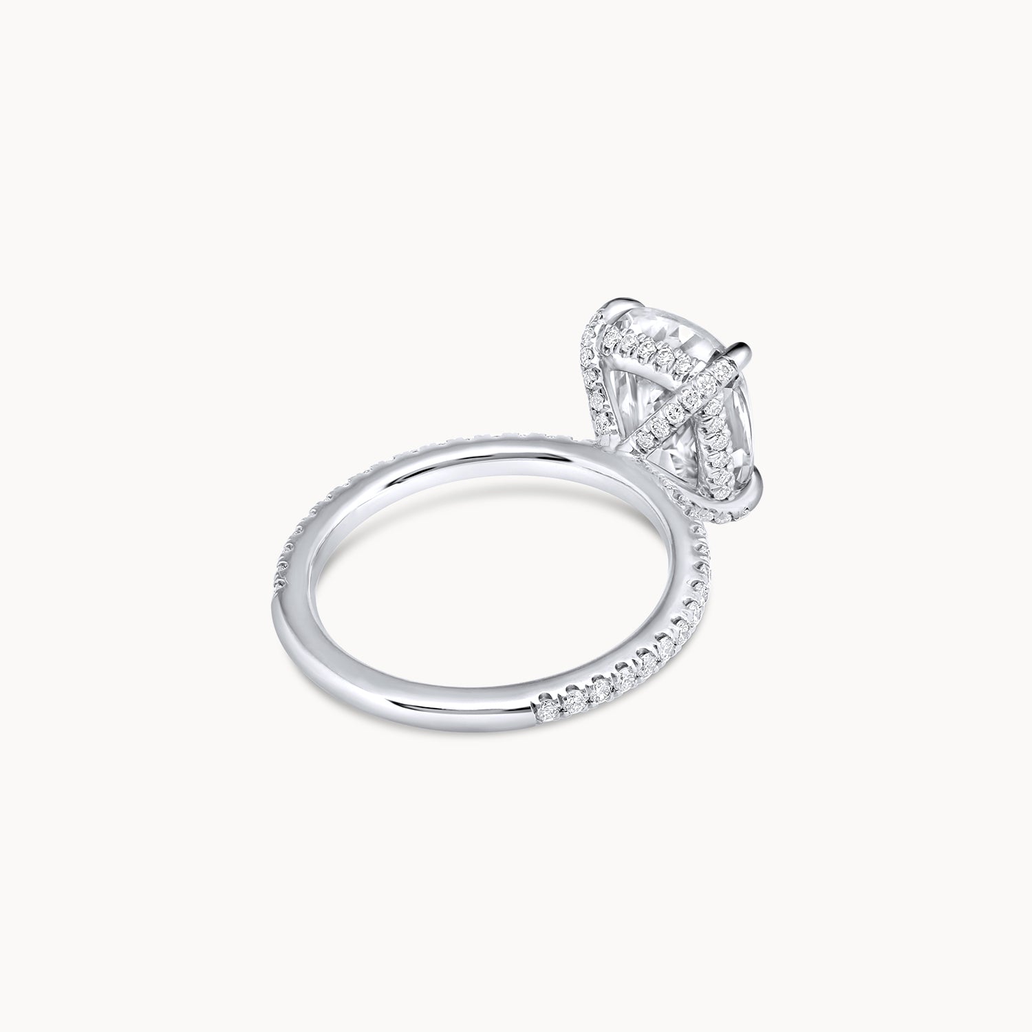 Elongated Cushion Hidden Halo Pavé Diamond Engagement Ring